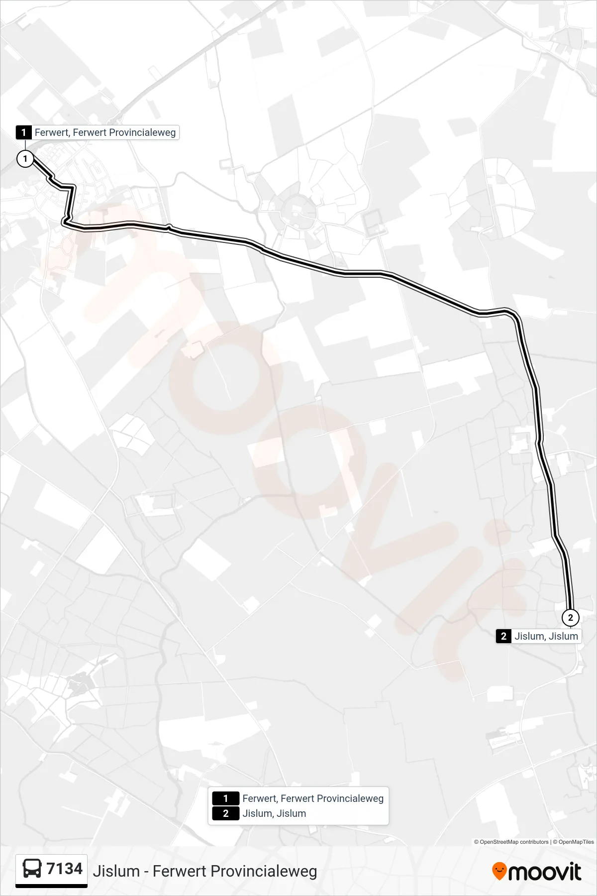 Lijn 7134 (bus, Jislum): route en haltes op de kaart