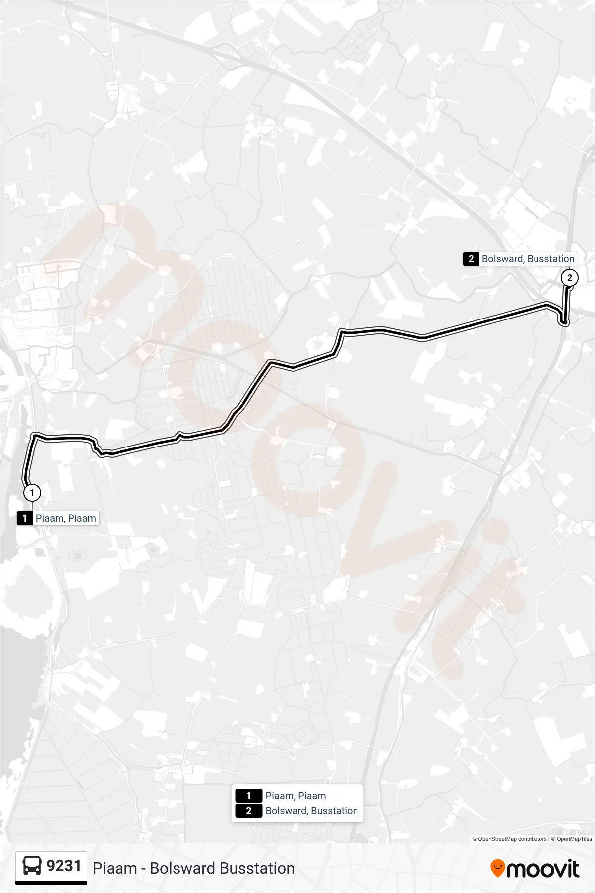9231 bus Line (Bolsward) route and stops on a map