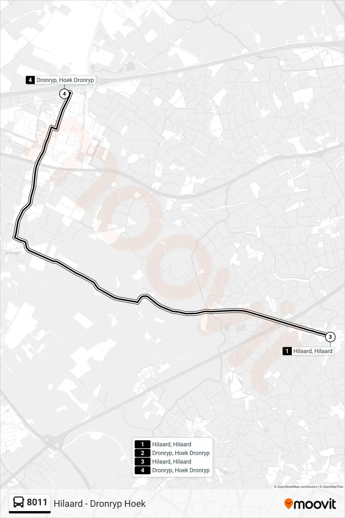 Lijn 8011 (bus, Dronryp): route en haltes op de kaart