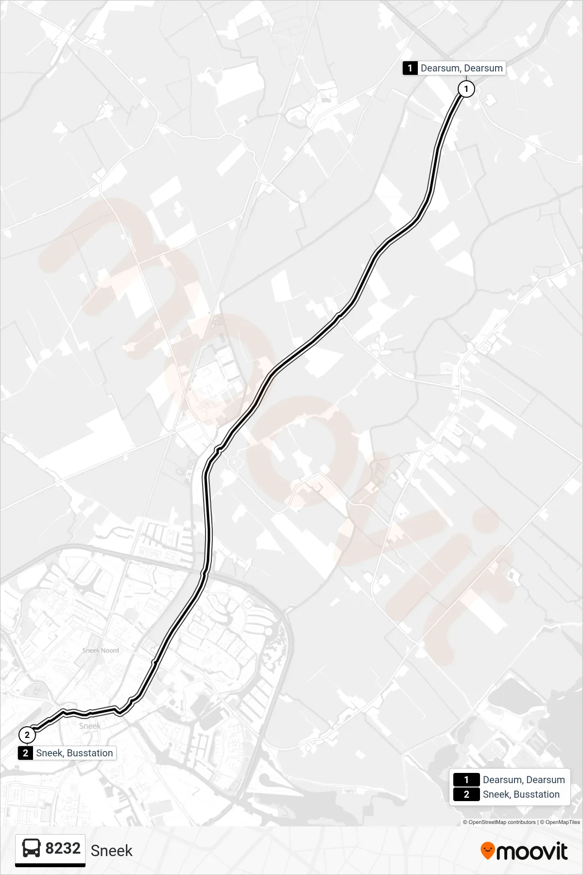 Lijn 8232 (bus, Sneek): route en haltes op de kaart