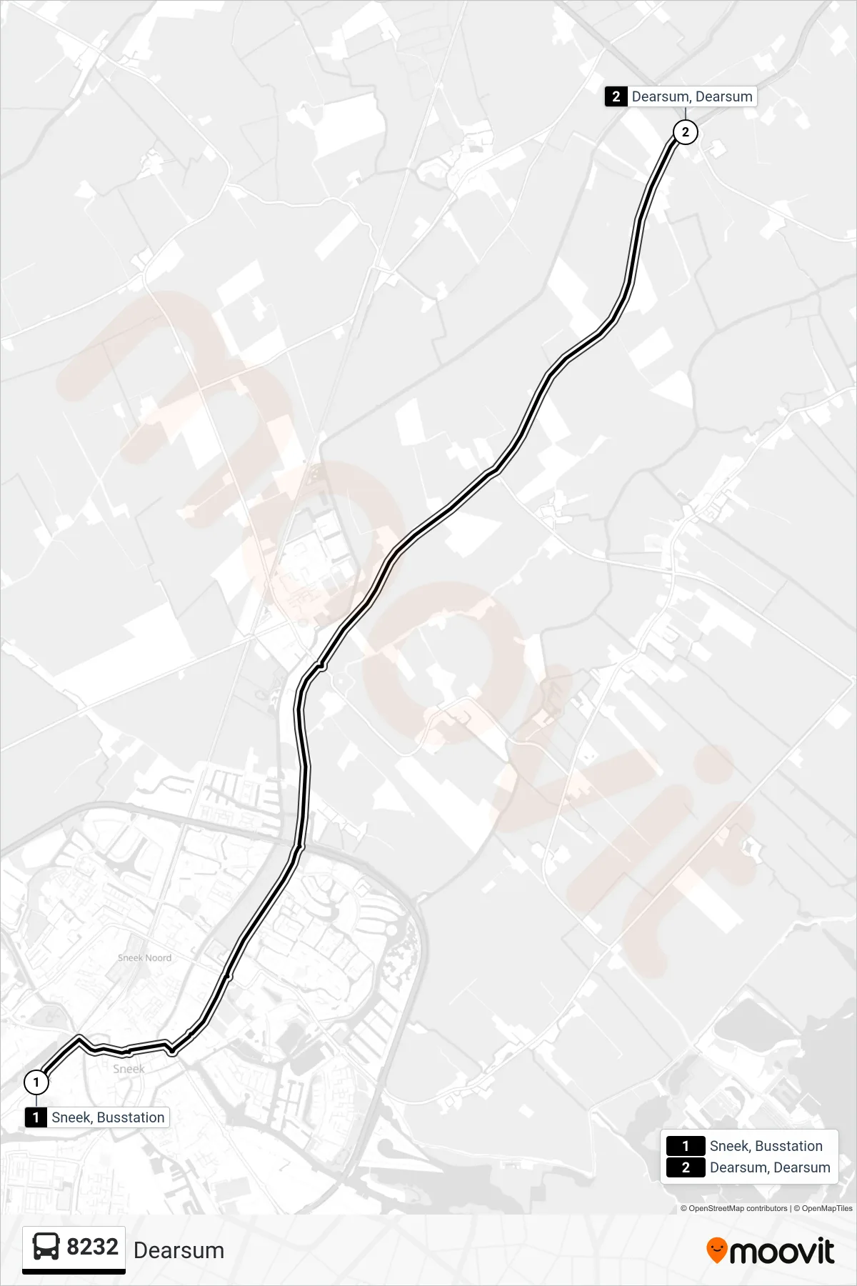 Lijn 8232 (bus, Dearsum): route en haltes op de kaart