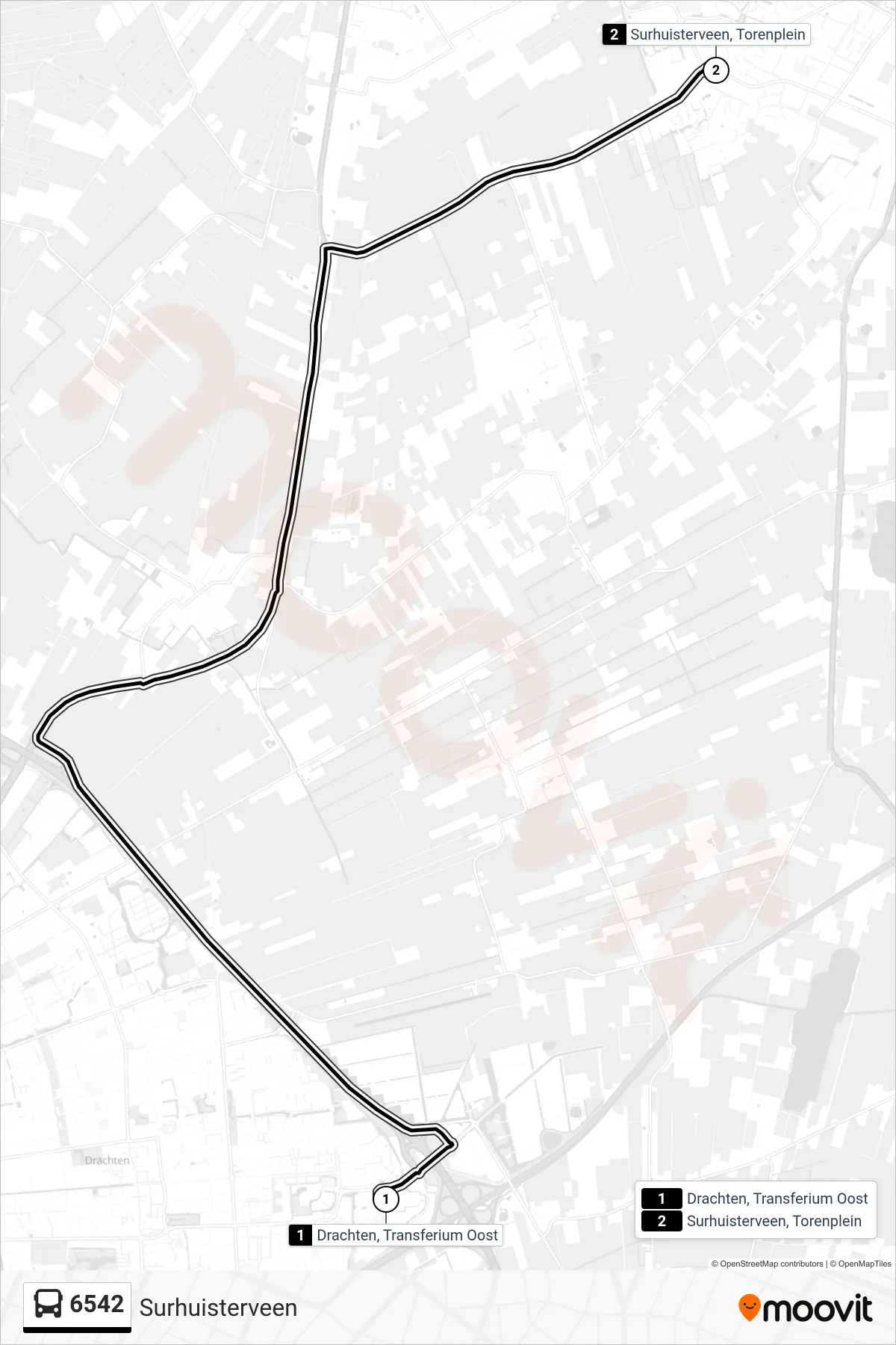 Lijn 6542 (bus, Surhuisterveen): route en haltes op de kaart