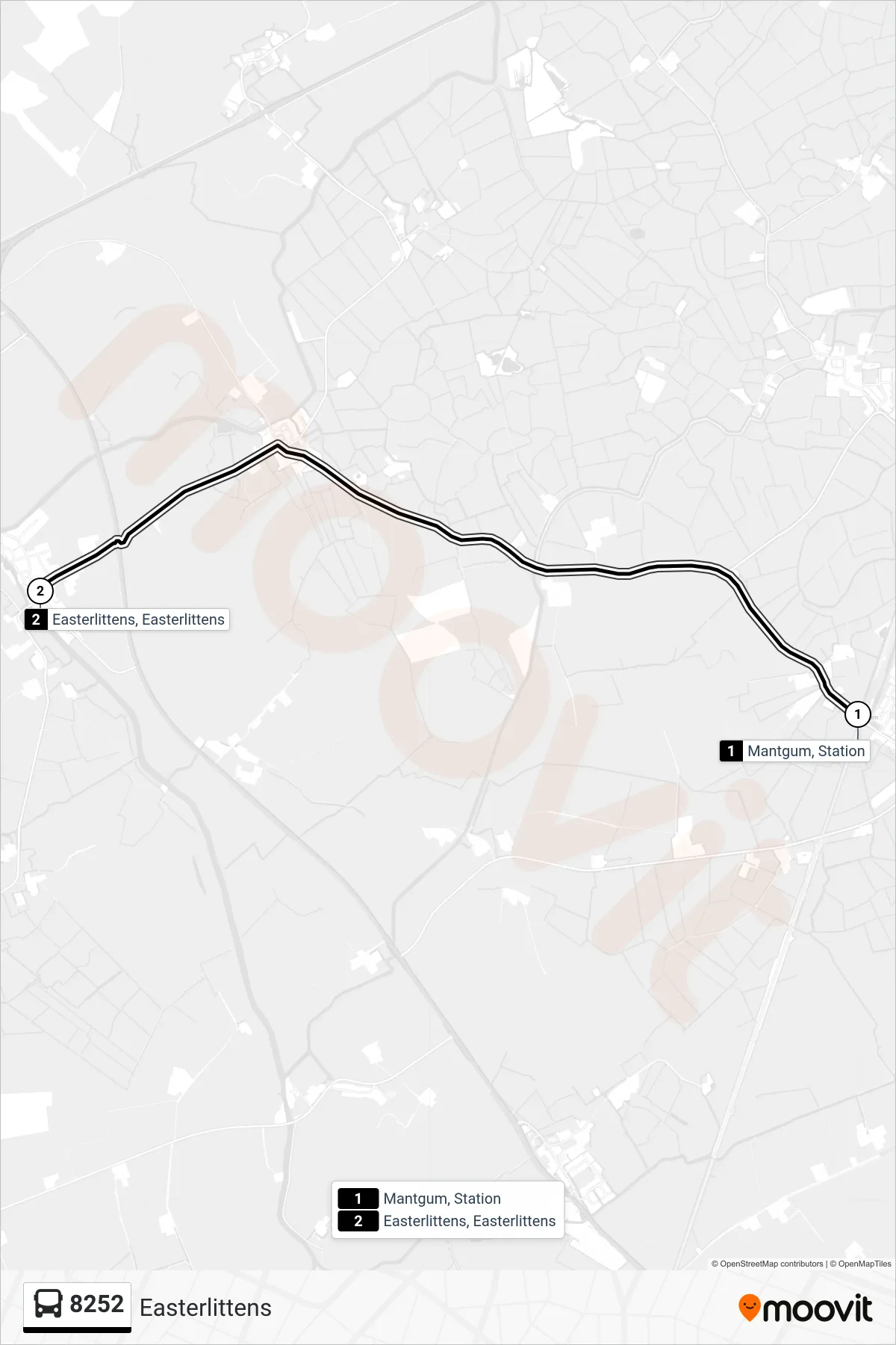 8252 bus Line (Easterlittens) route and stops on a map