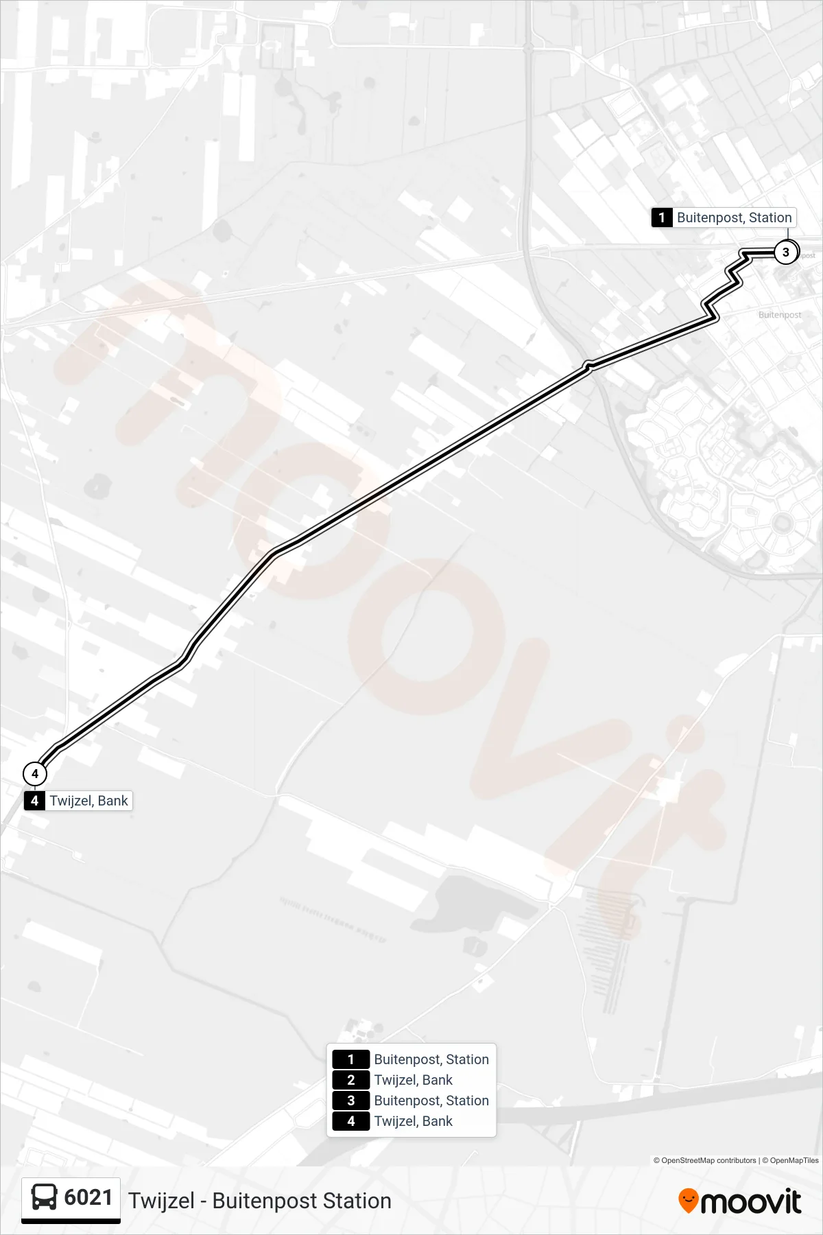 Lijn 6021 (bus, Twijzel): route en haltes op de kaart