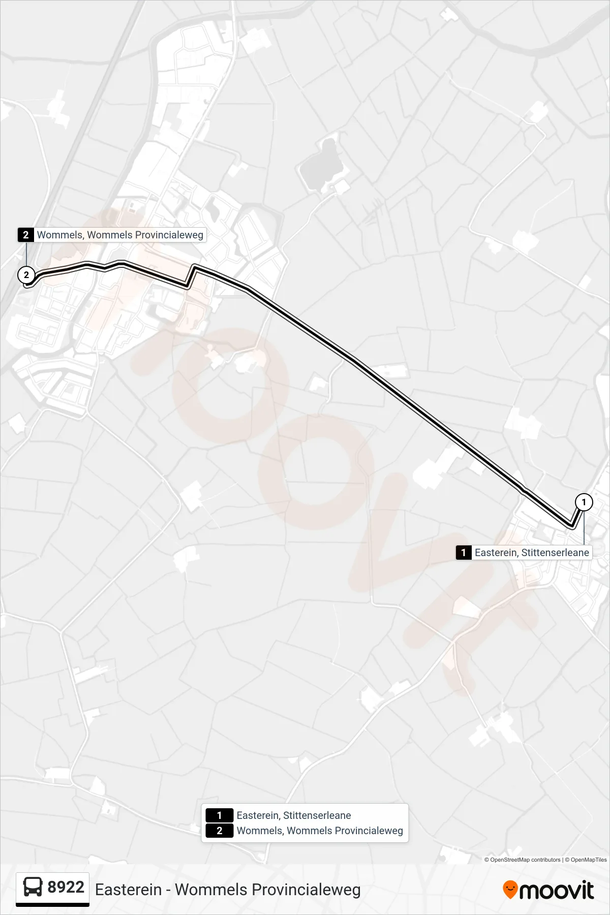 8922 bus Line (Wommels) route and stops on a map