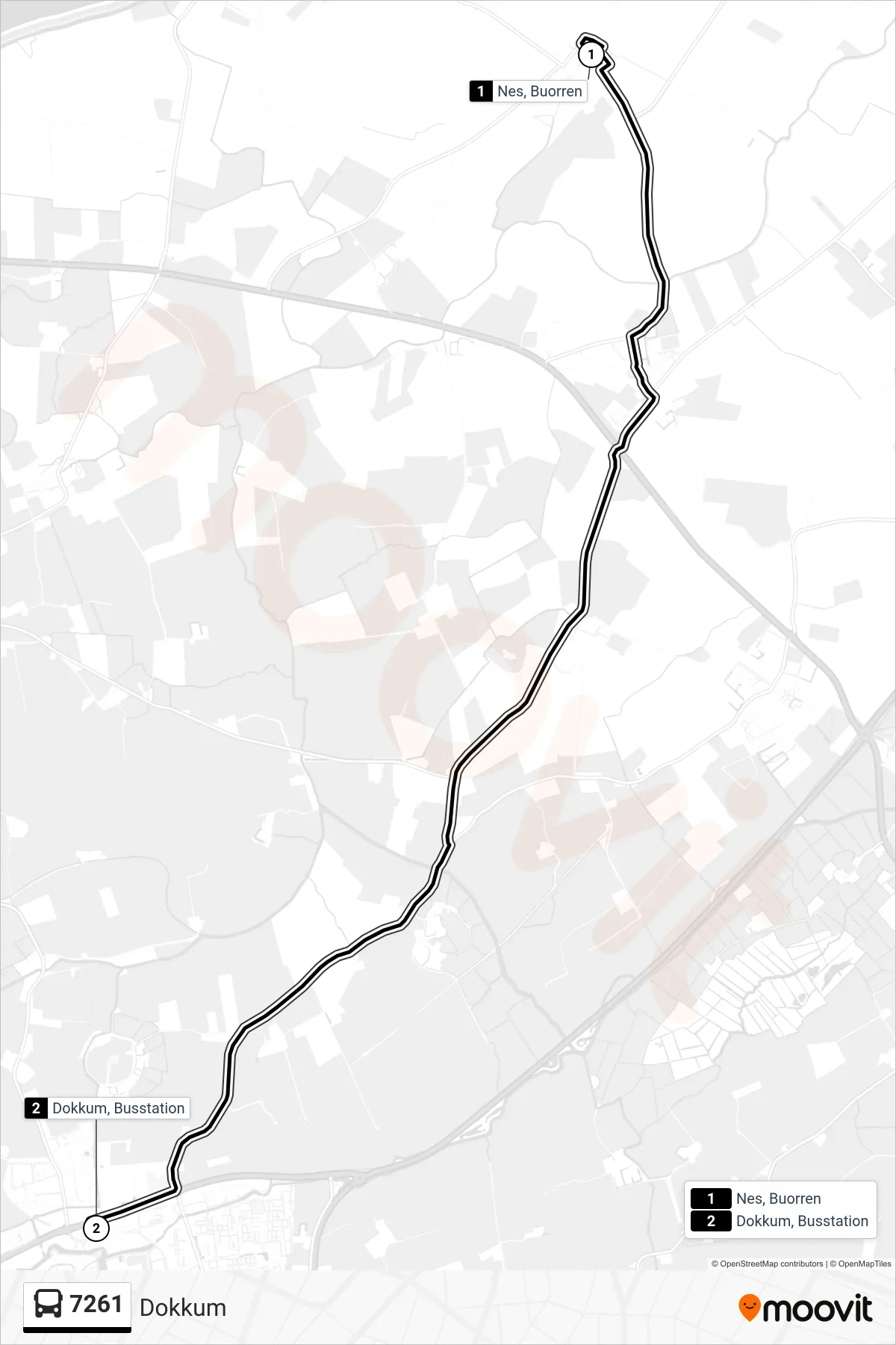 Lijn 7261 (bus, Dokkum): route en haltes op de kaart