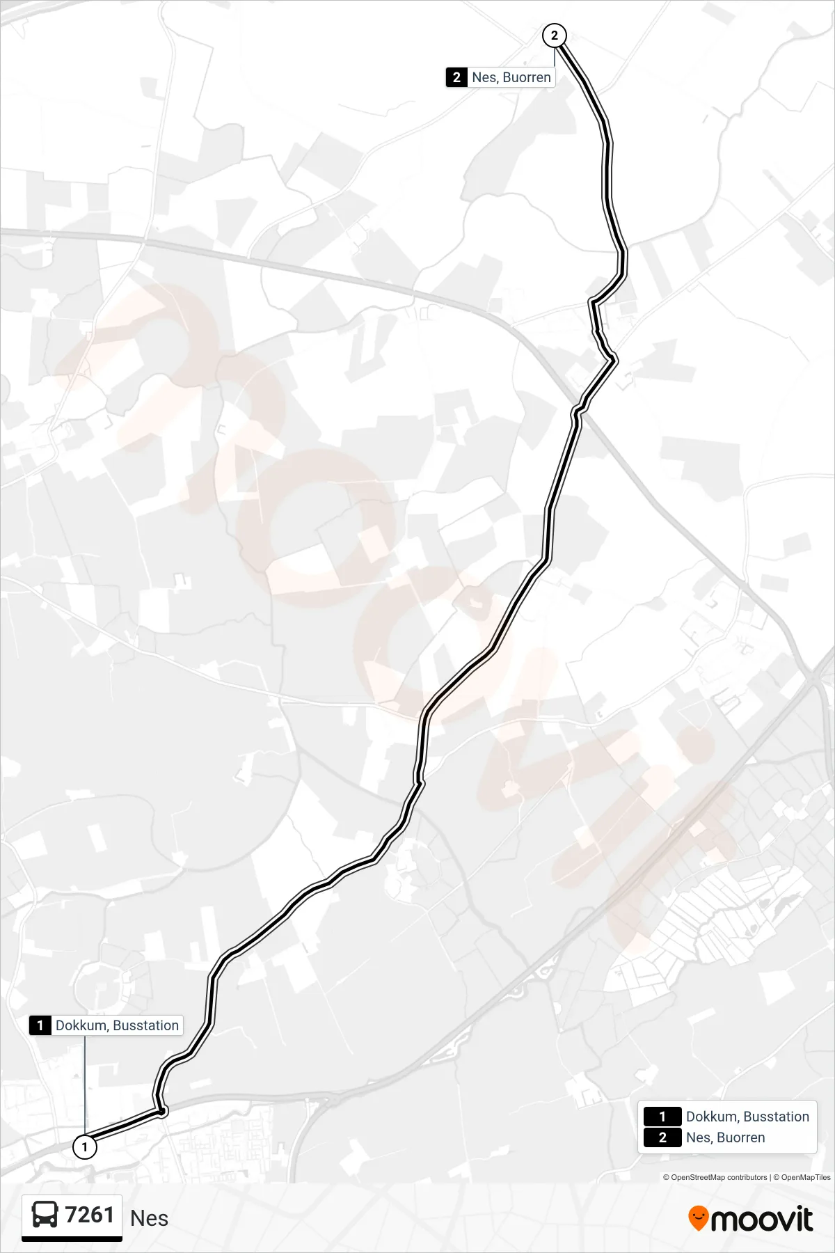 Lijn 7261 (bus, Nes): route en haltes op de kaart