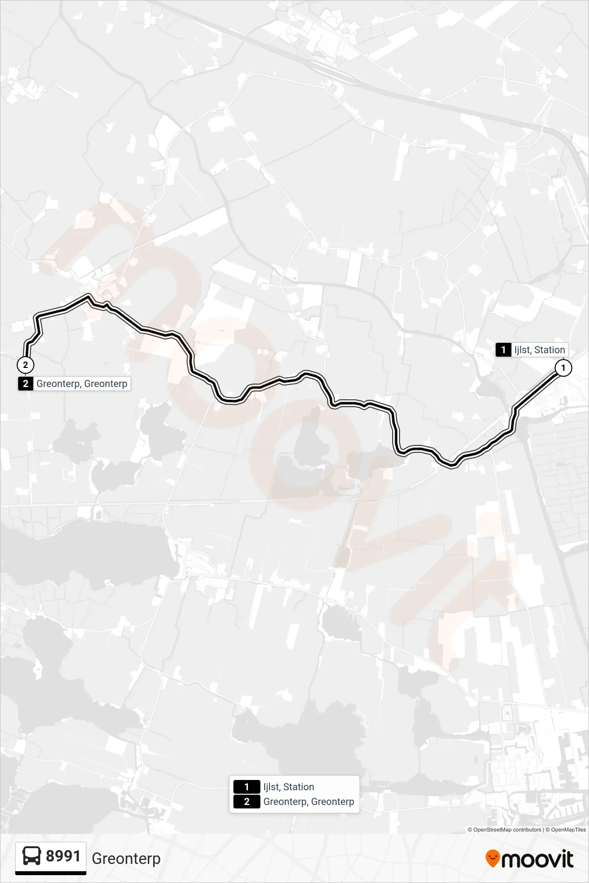 Lijn 8991 (bus, Greonterp): route en haltes op de kaart