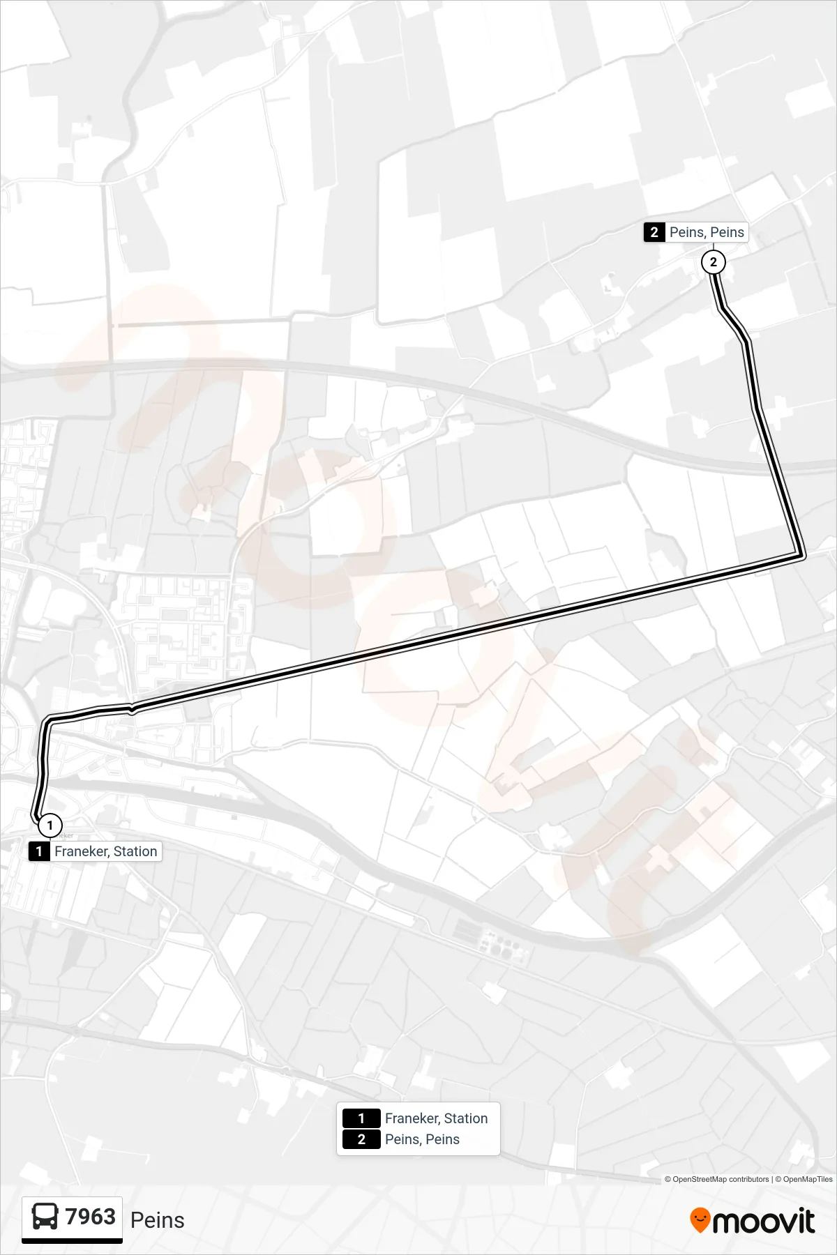 Lijn 7963 (bus, Peins): route en haltes op de kaart