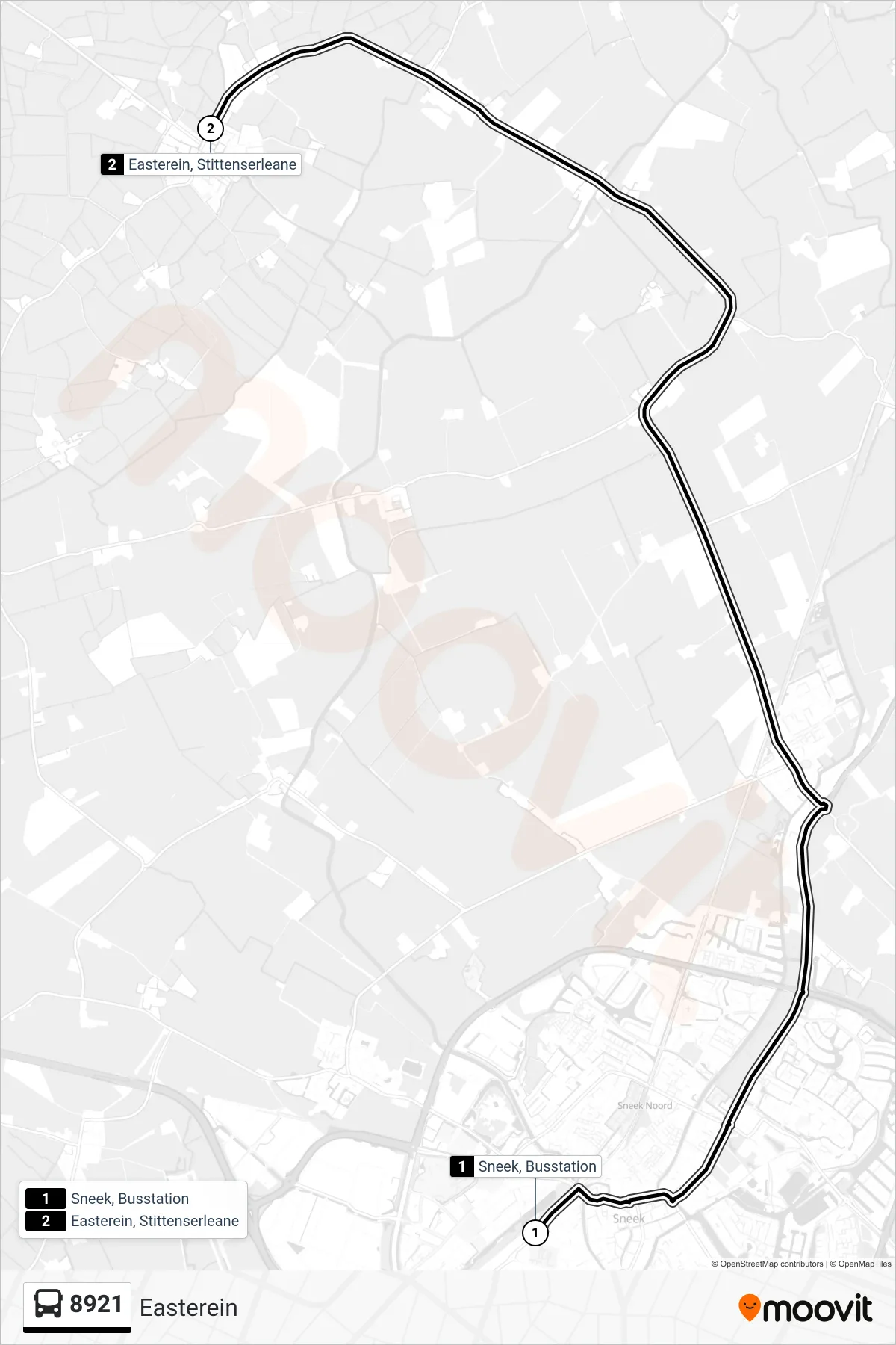 Lijn 8921 (bus, Easterein): route en haltes op de kaart