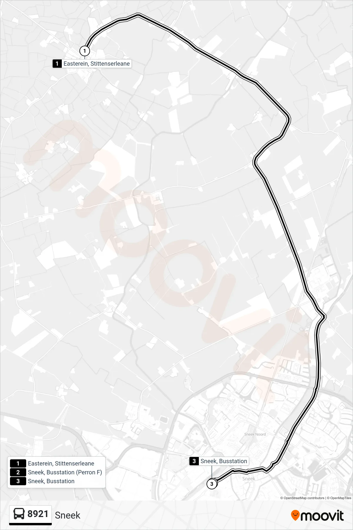 8921 bus Line (Sneek) route and stops on a map