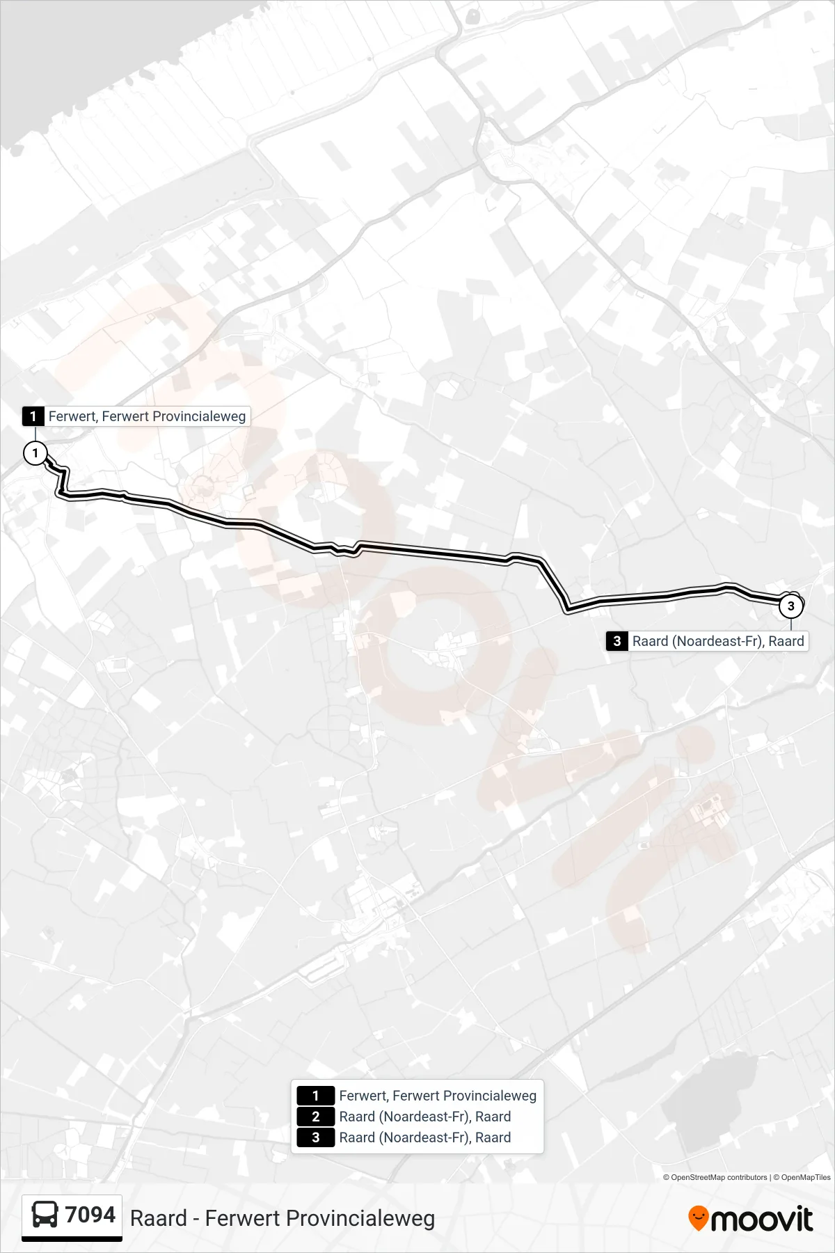 7094 bus Line (Raard) route and stops on a map