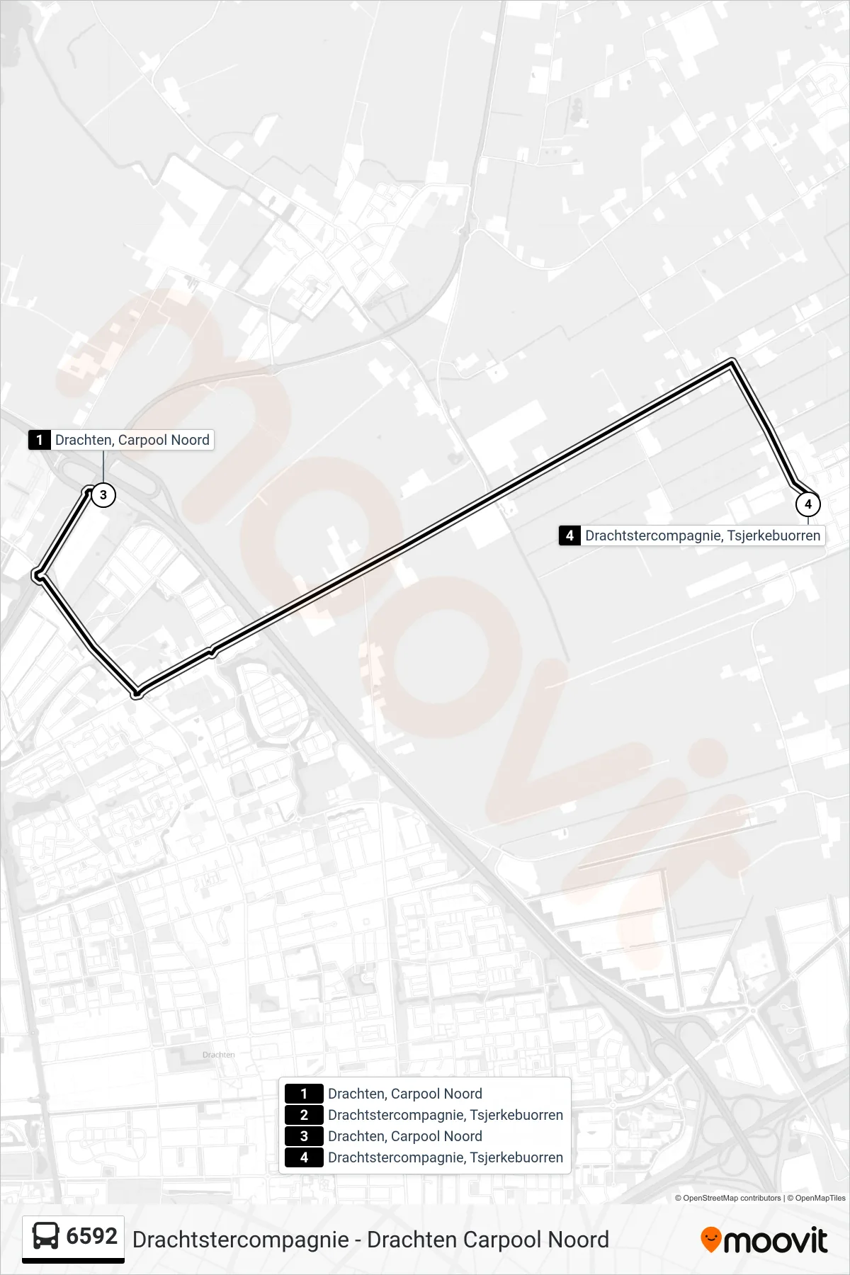 Lijn 6592 (bus, Drachtstercompagnie): route en haltes op de kaart