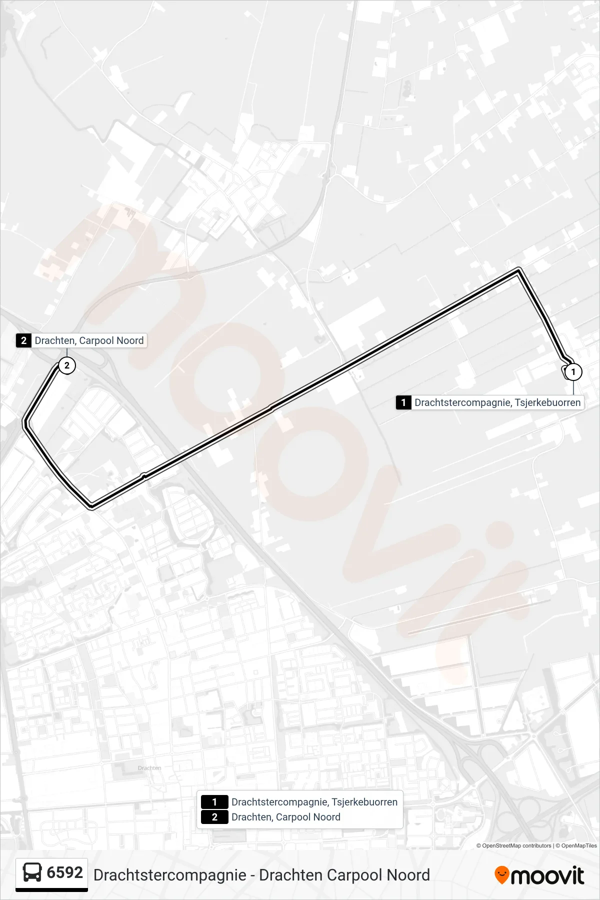 Lijn 6592 (bus, Drachten): route en haltes op de kaart