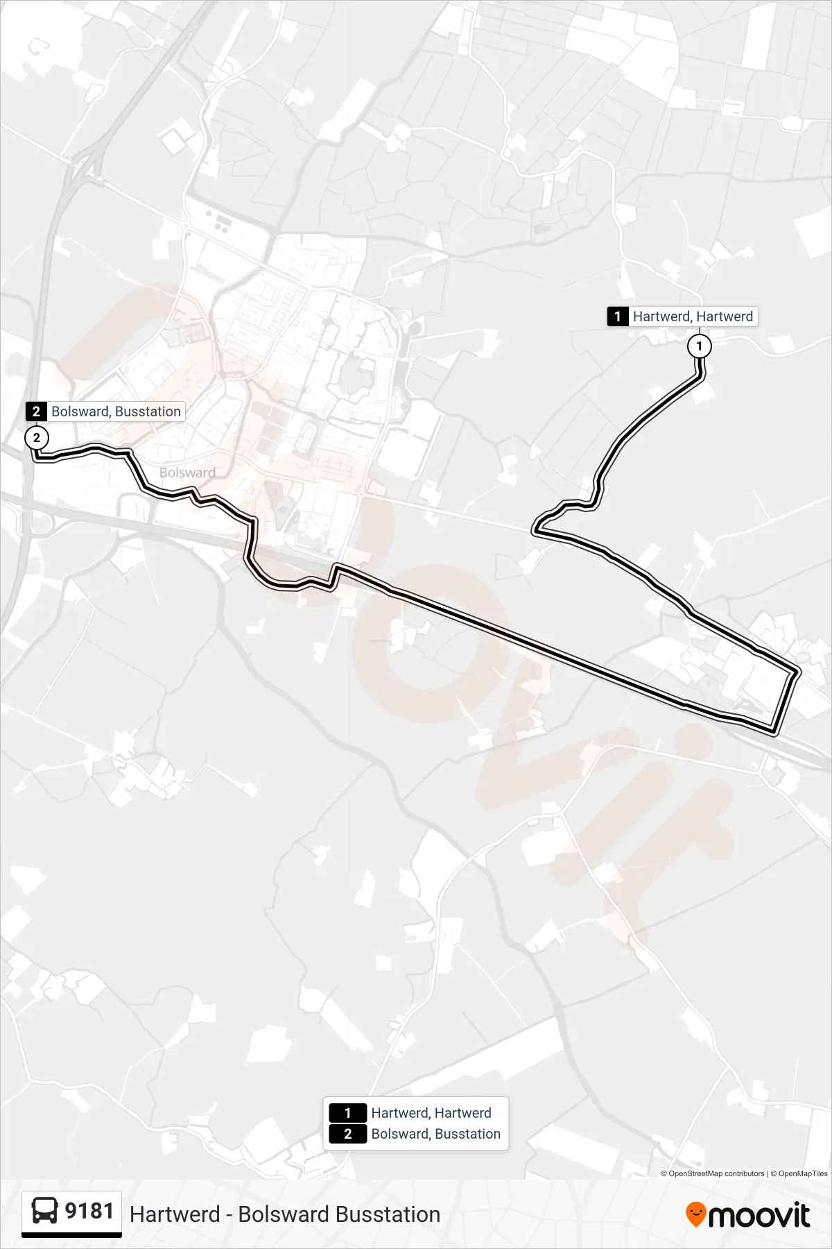 Lijn 9181 (bus, Bolsward): route en haltes op de kaart