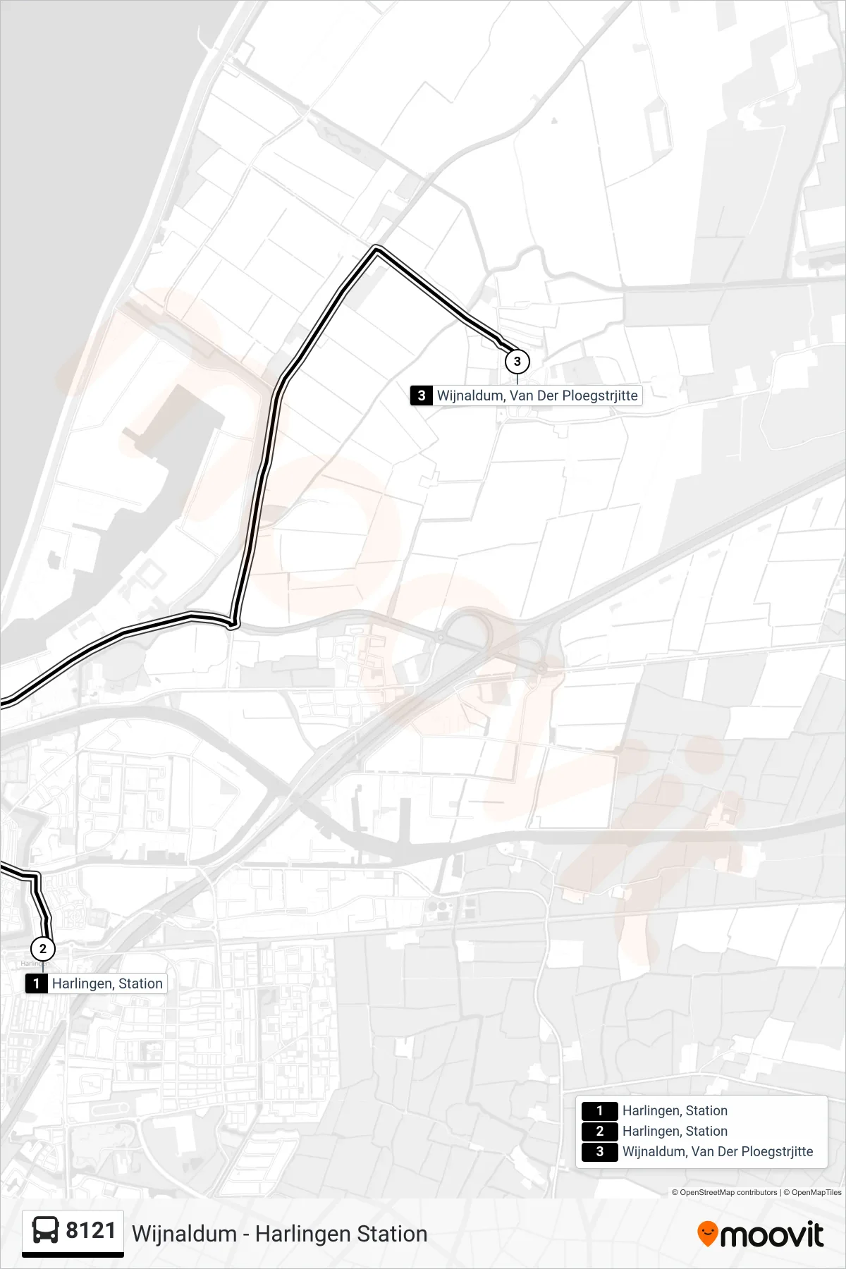 Lijn 8121 (bus, Wijnaldum): route en haltes op de kaart