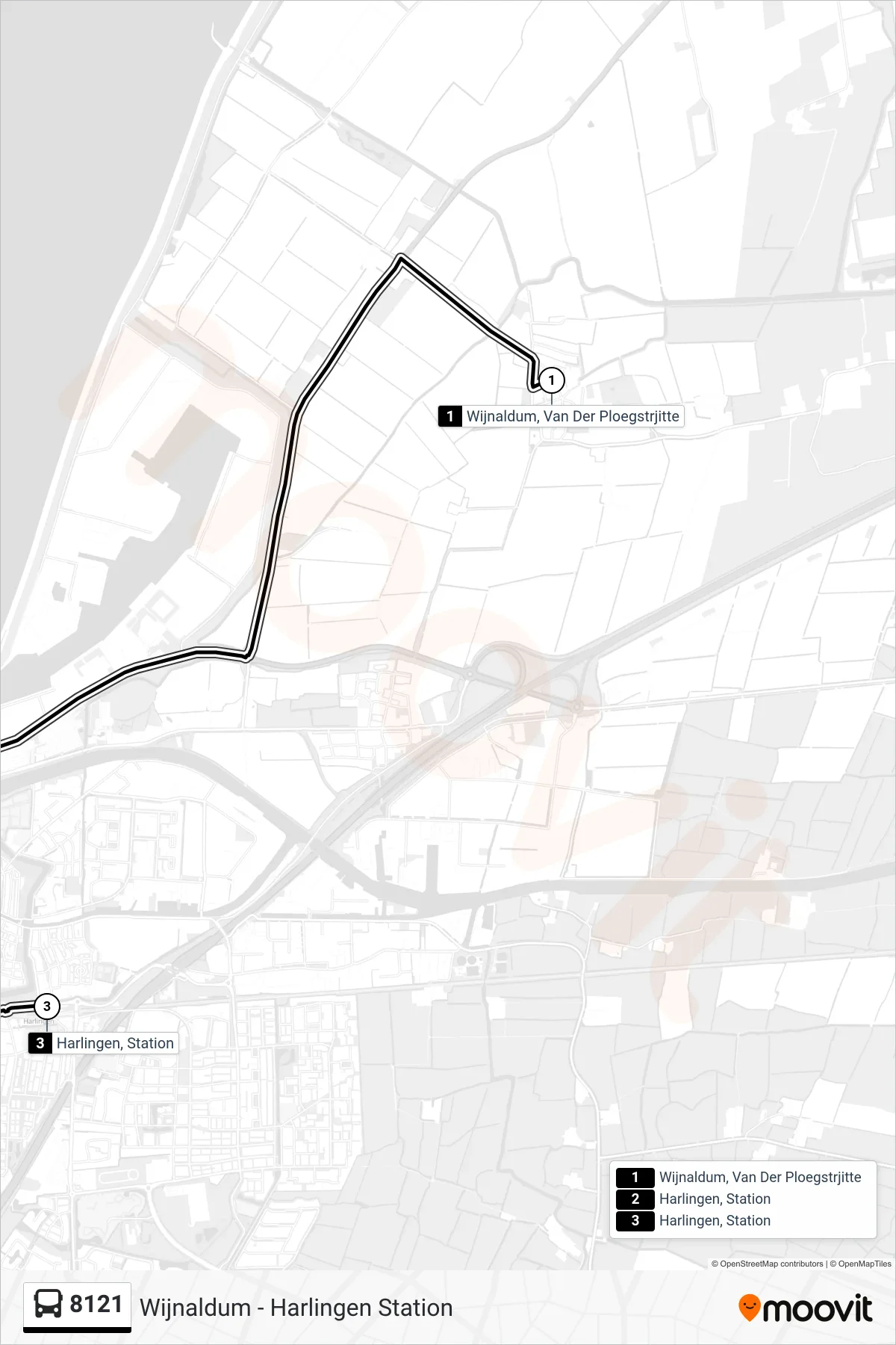 Lijn 8121 (bus, Harlingen): route en haltes op de kaart