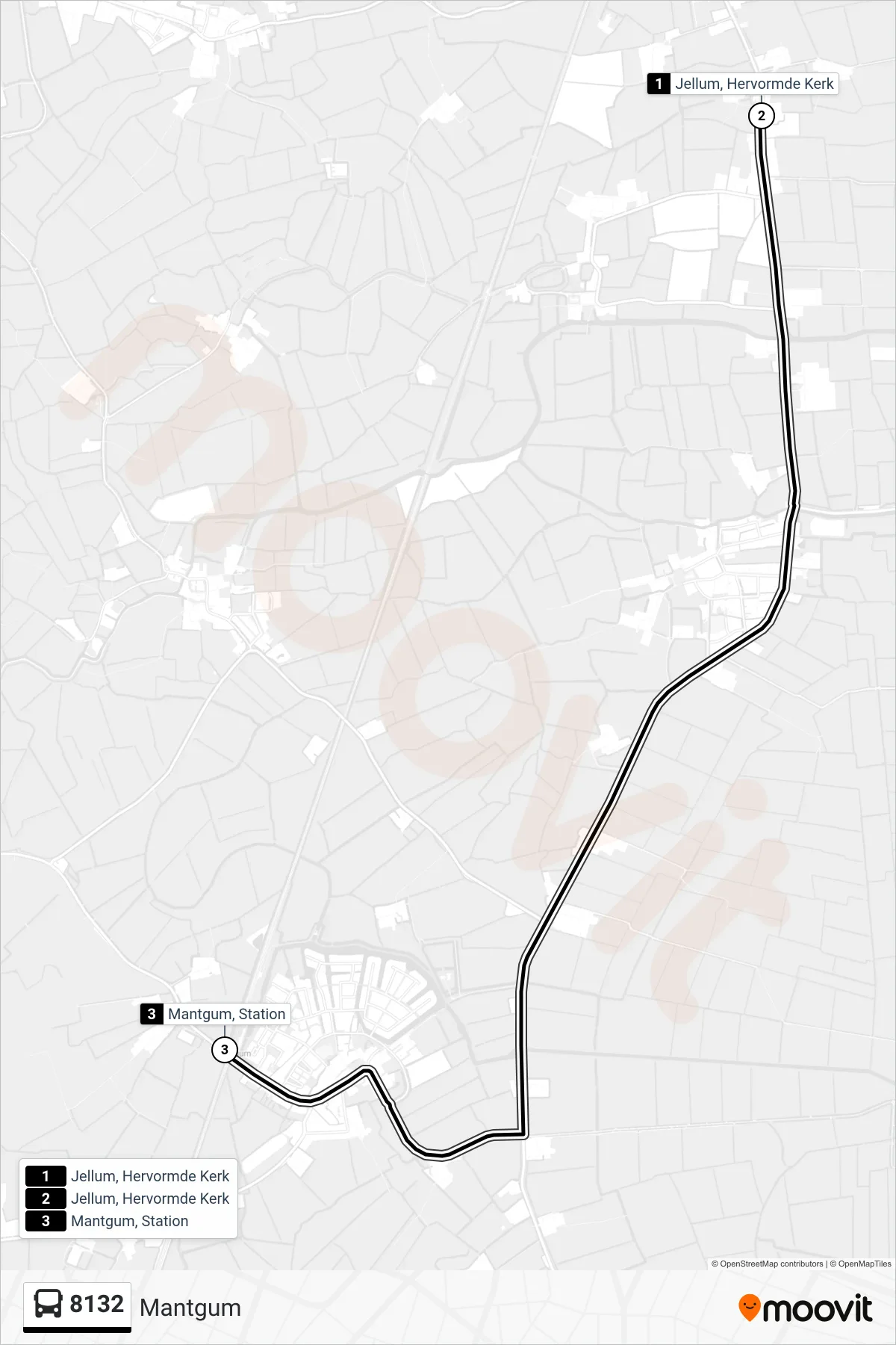 Lijn 8132 (bus, Mantgum): route en haltes op de kaart