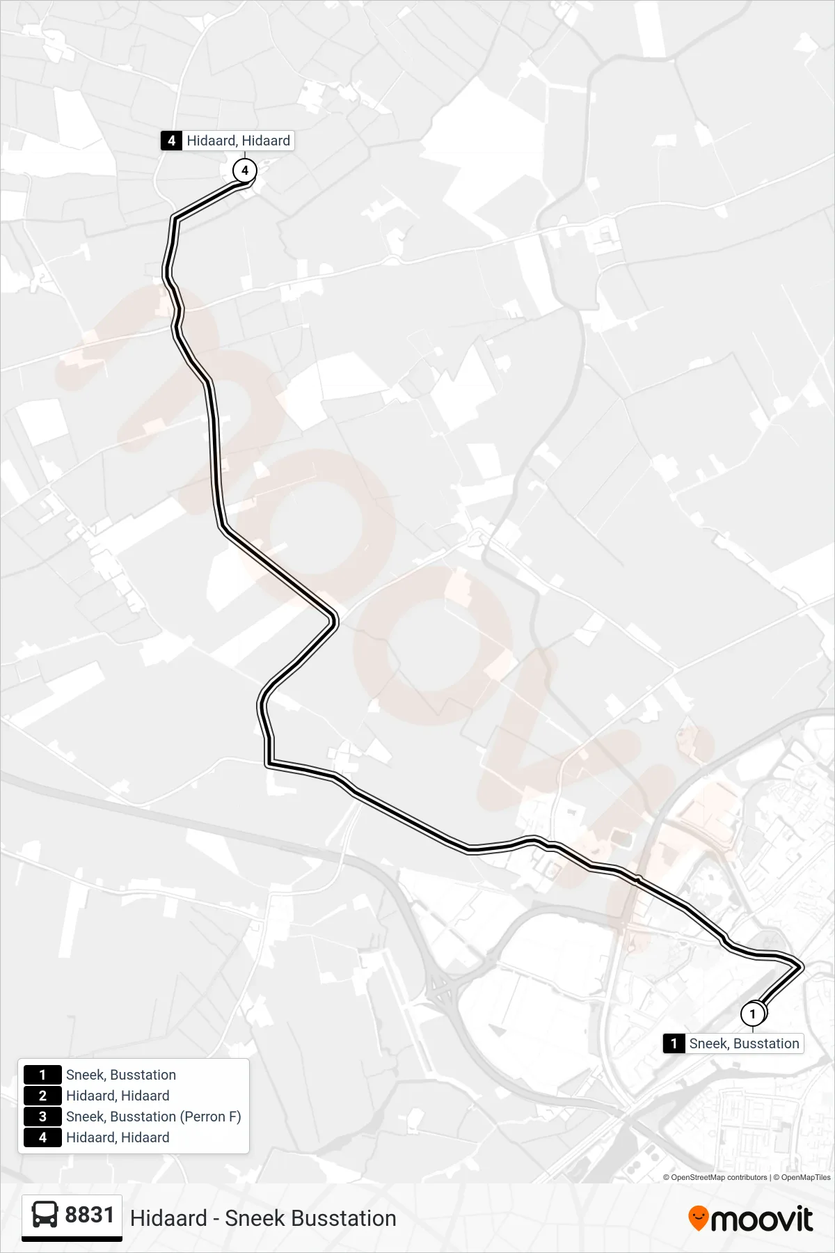 Lijn 8831 (bus, Hidaard): route en haltes op de kaart