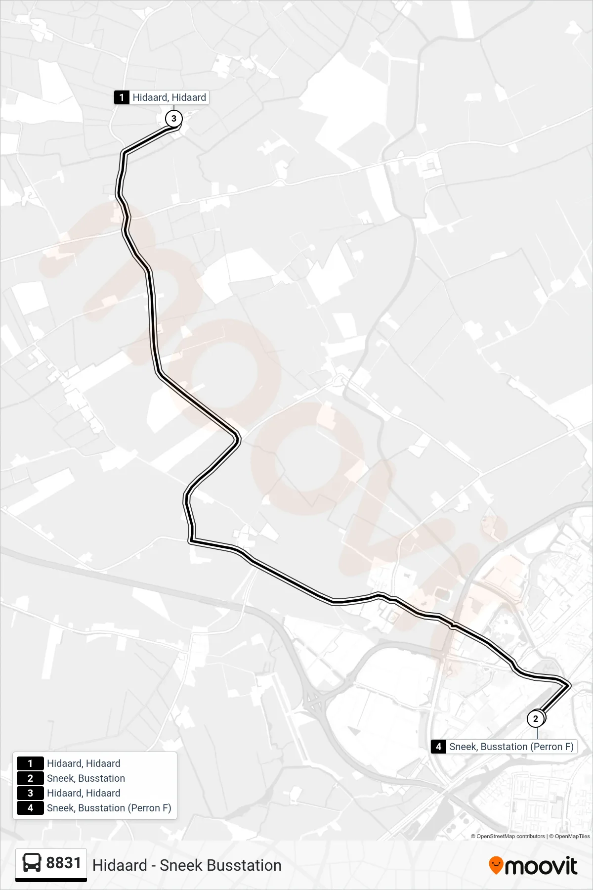 Lijn 8831 (bus, Sneek): route en haltes op de kaart