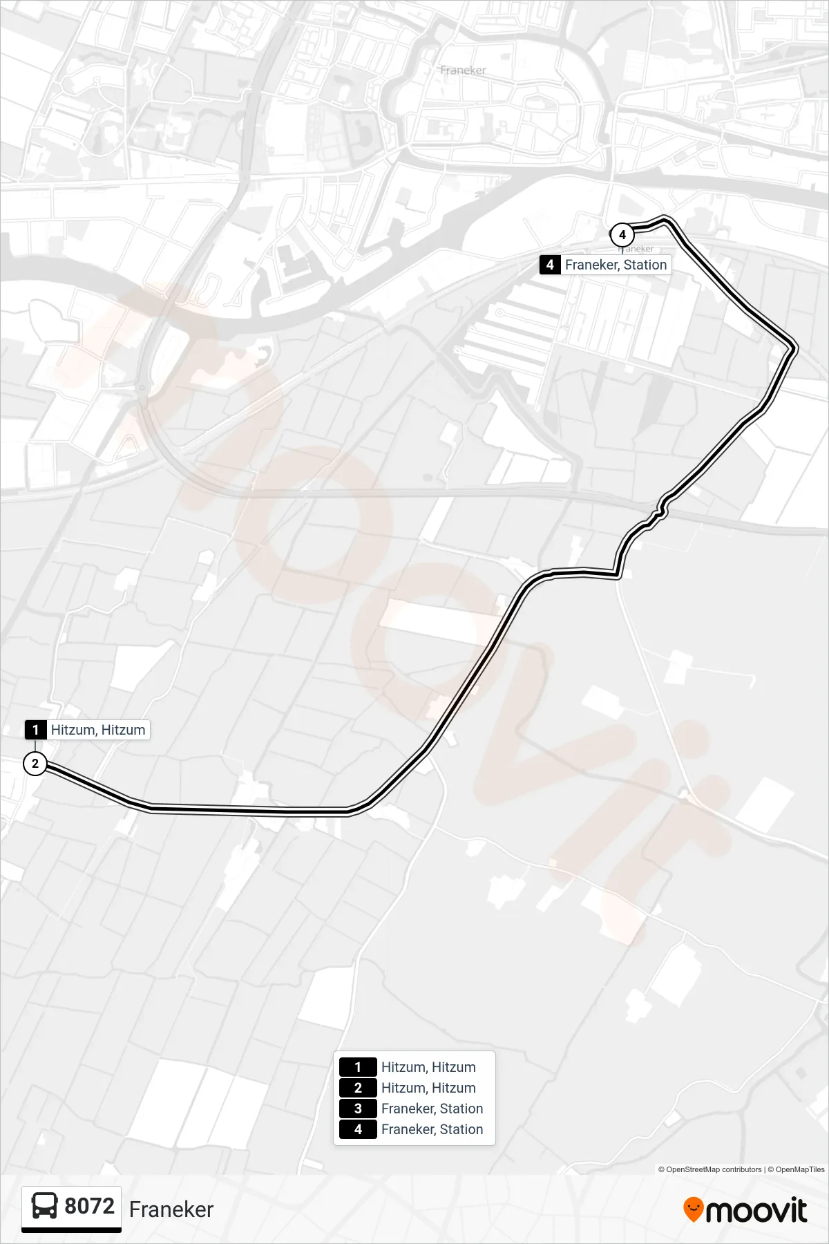 Lijn 8072 (bus, Franeker): route en haltes op de kaart