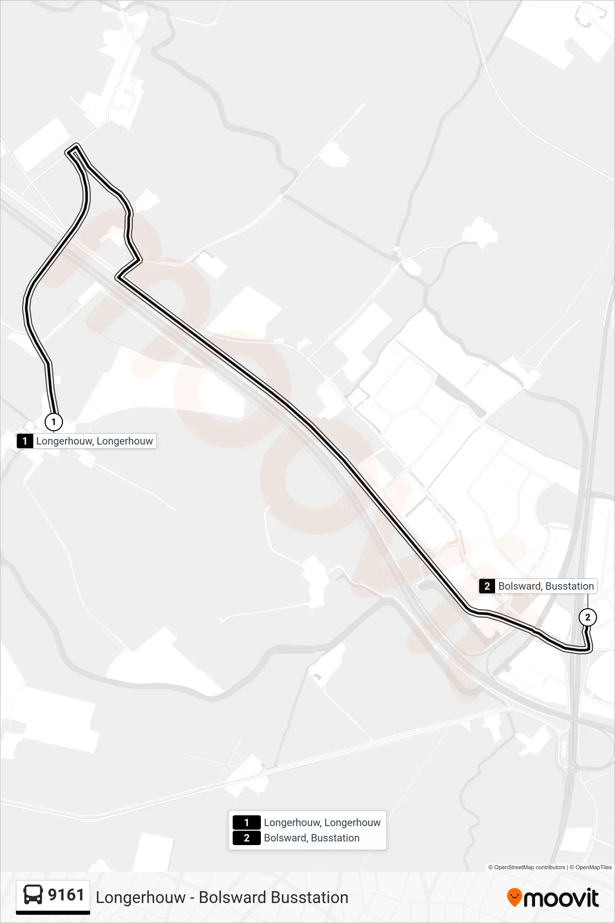 Lijn 9161 (bus, Bolsward): route en haltes op de kaart