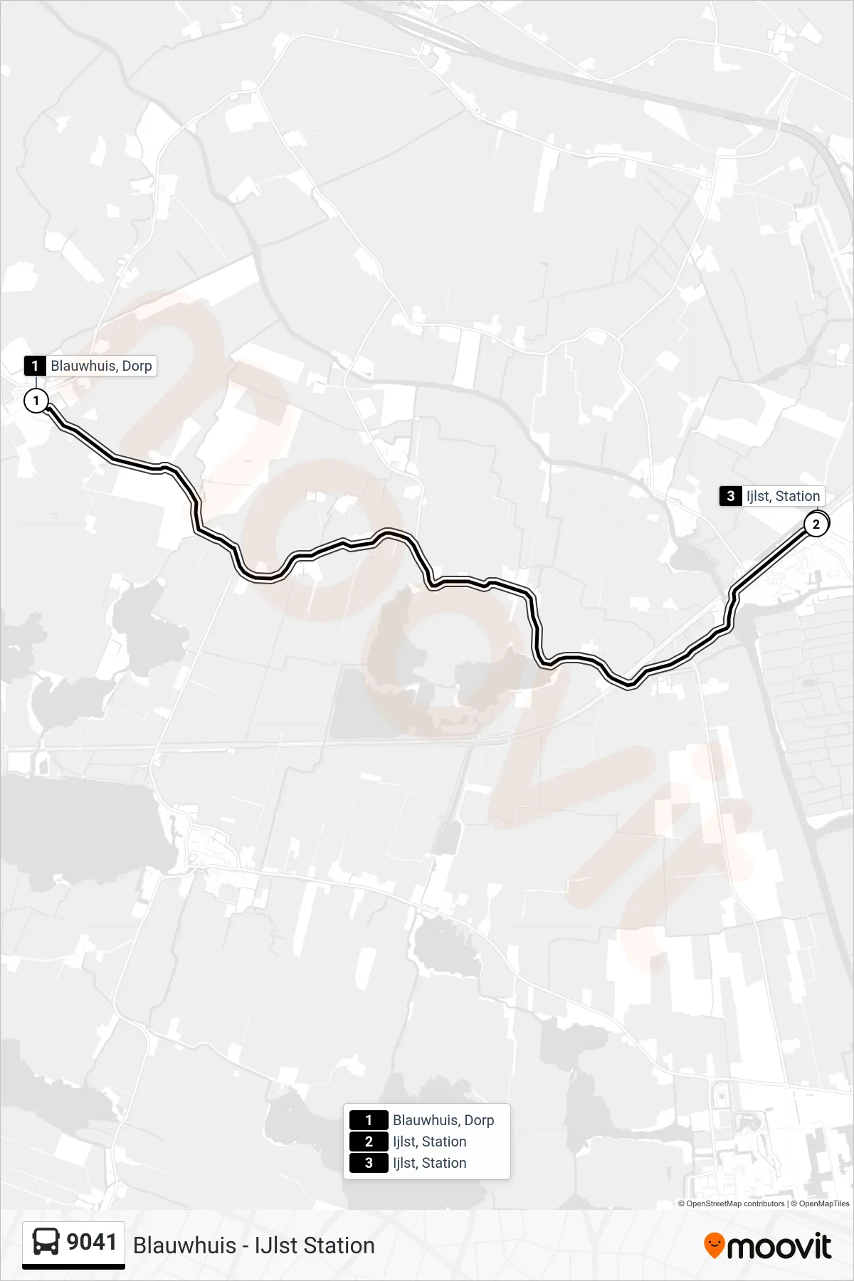 Lijn 9041 (bus, Ijlst): route en haltes op de kaart