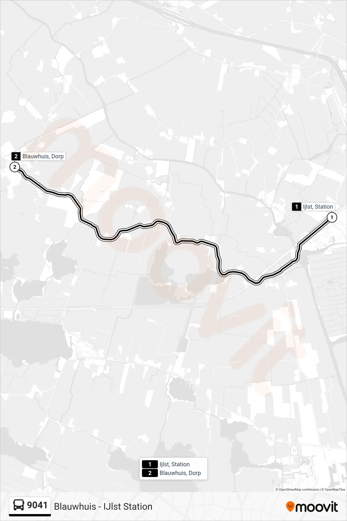 Lijn 9041 (bus, Blauwhuis): route en haltes op de kaart