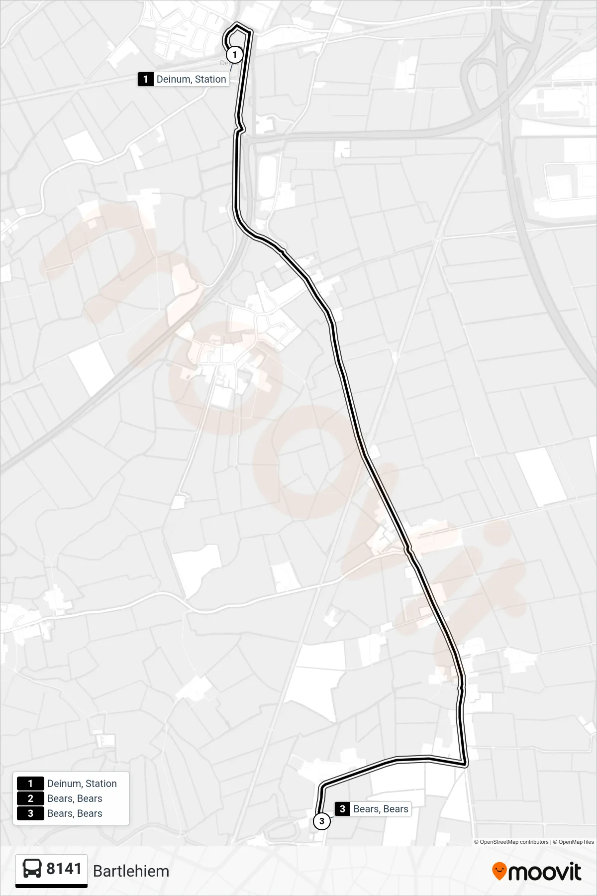 8141 bus Line (Bartlehiem) route and stops on a map