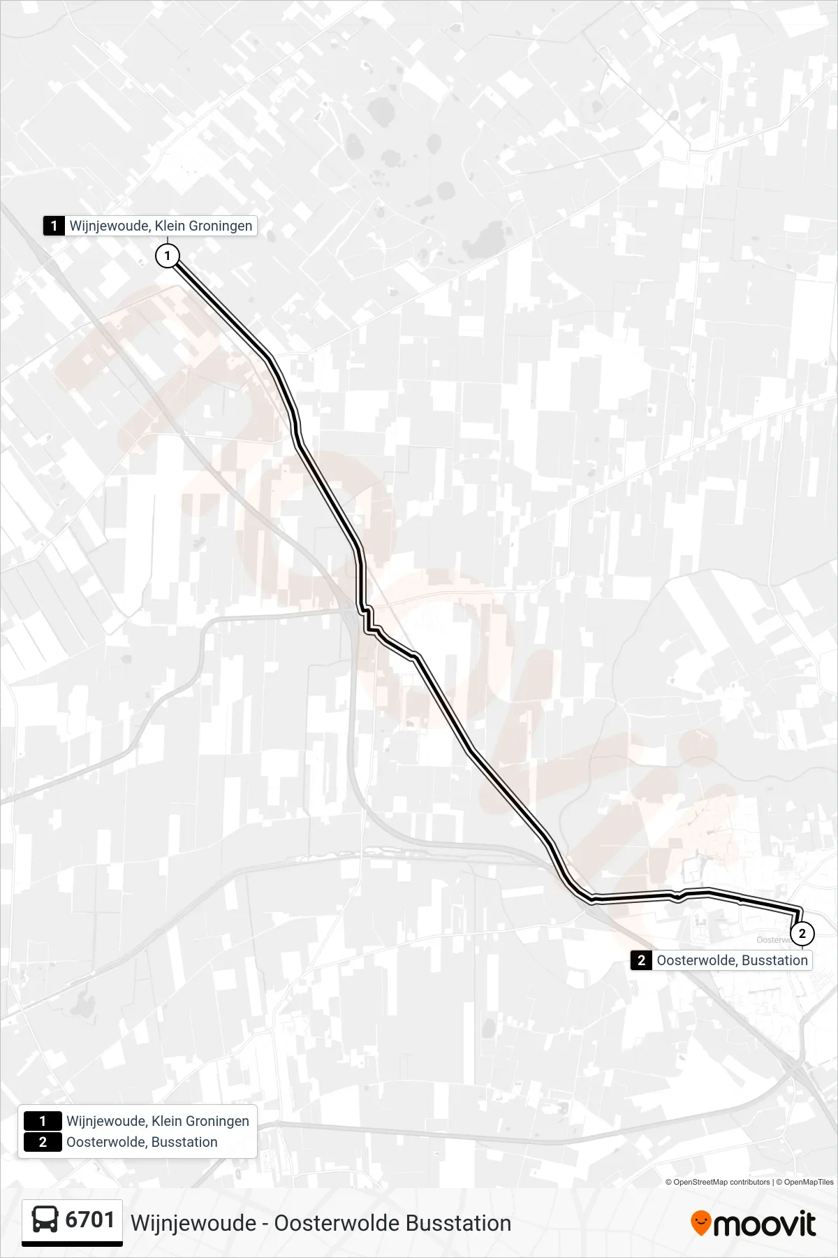 Lijn 6701 (bus, Oosterwolde): route en haltes op de kaart