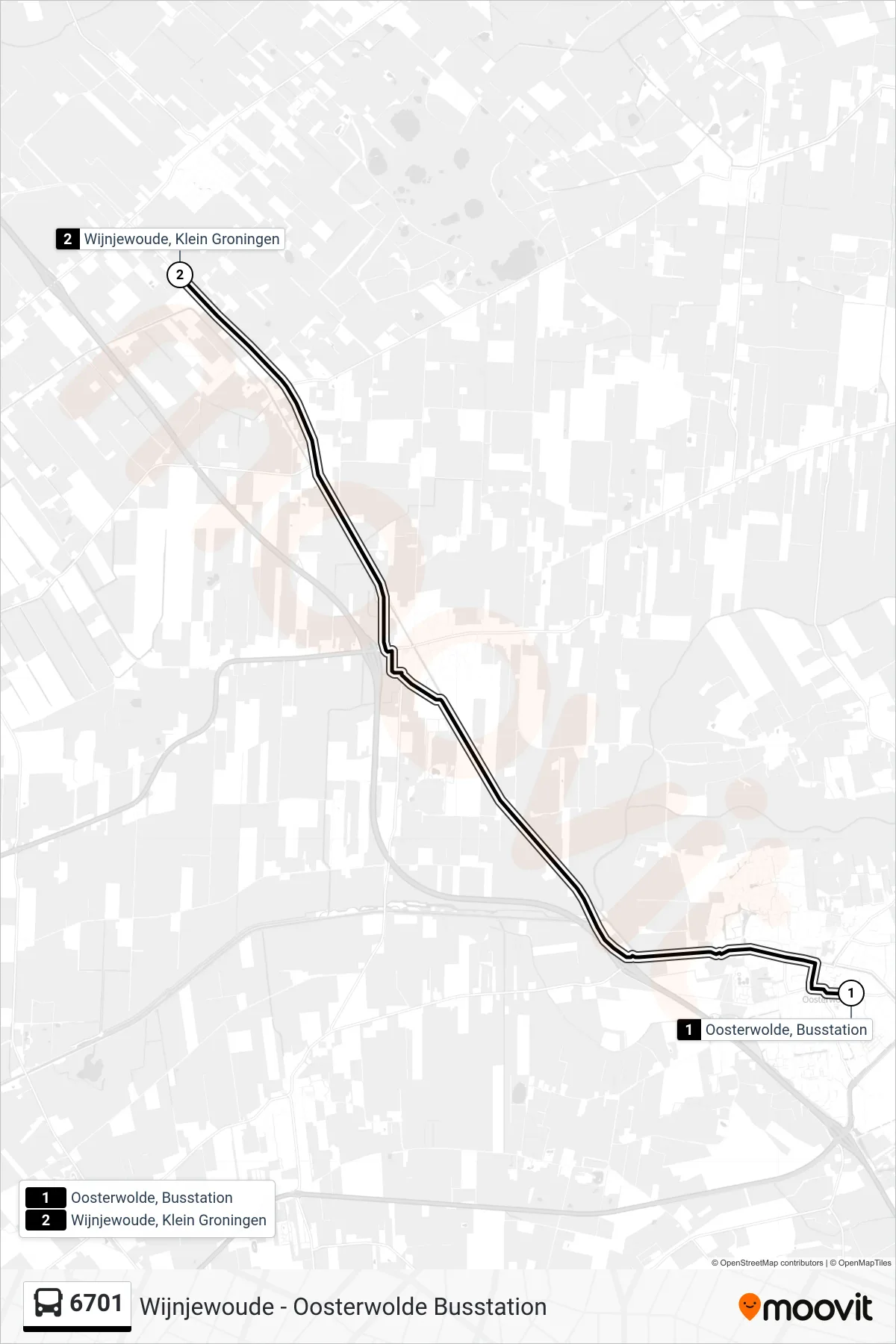 Lijn 6701 (bus, Klein Groningen): route en haltes op de kaart
