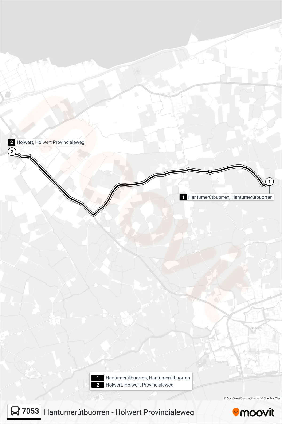 7053 bus Line (Holwert) route and stops on a map