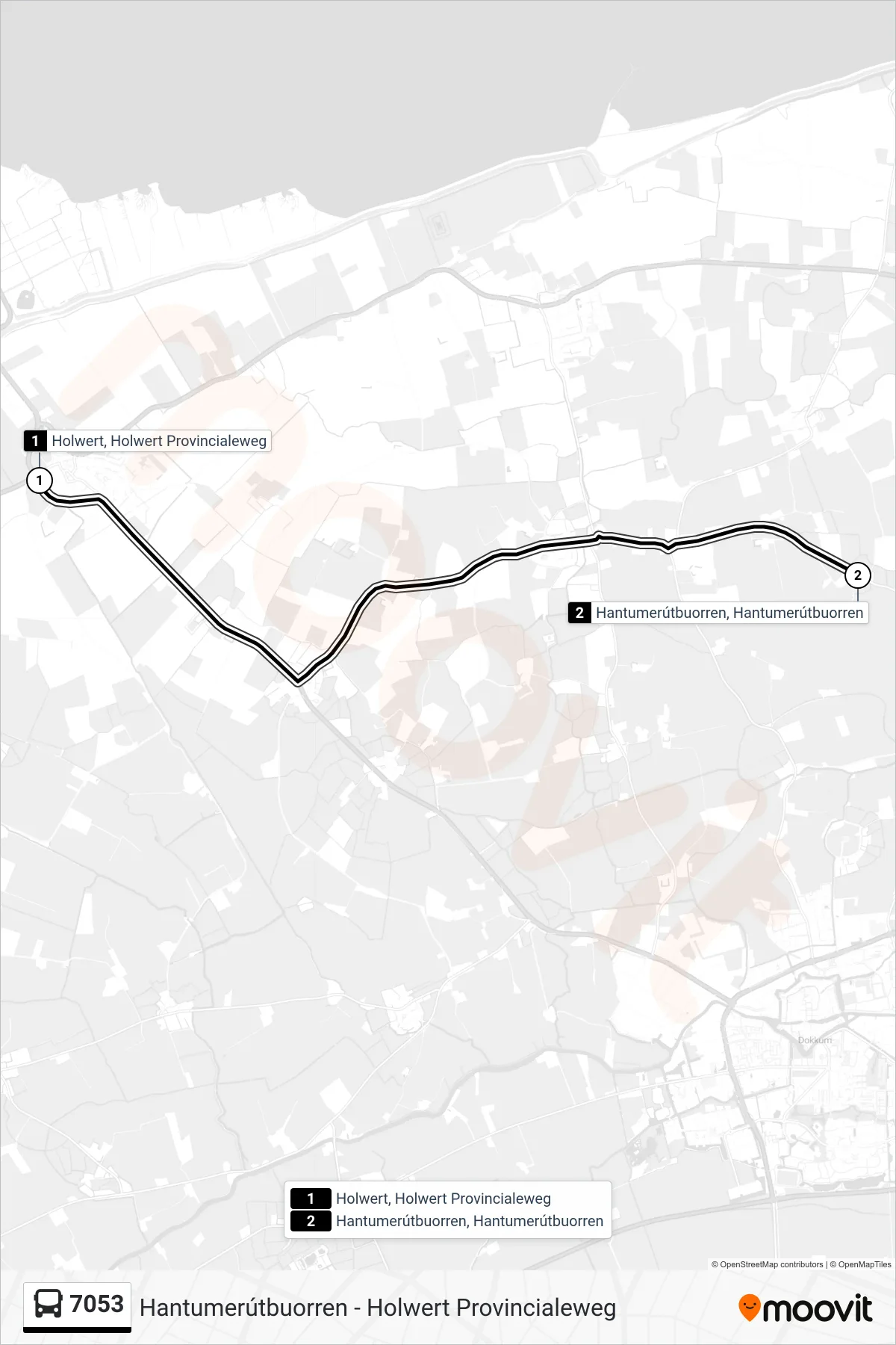 Lijn 7053 (bus, Hantumerútbuorren): route en haltes op de kaart