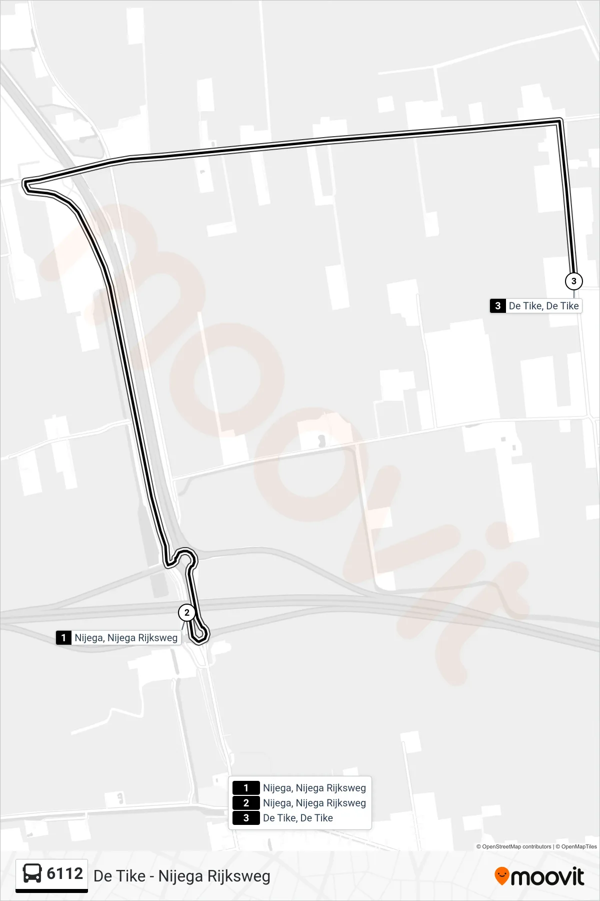 Lijn 6112 (bus, De Tike): route en haltes op de kaart