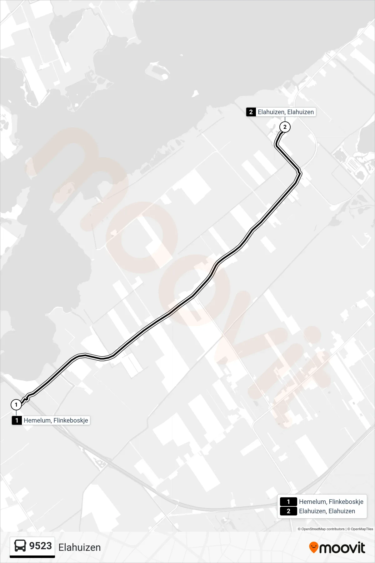 Lijn 9523 (bus, Elahuizen): route en haltes op de kaart