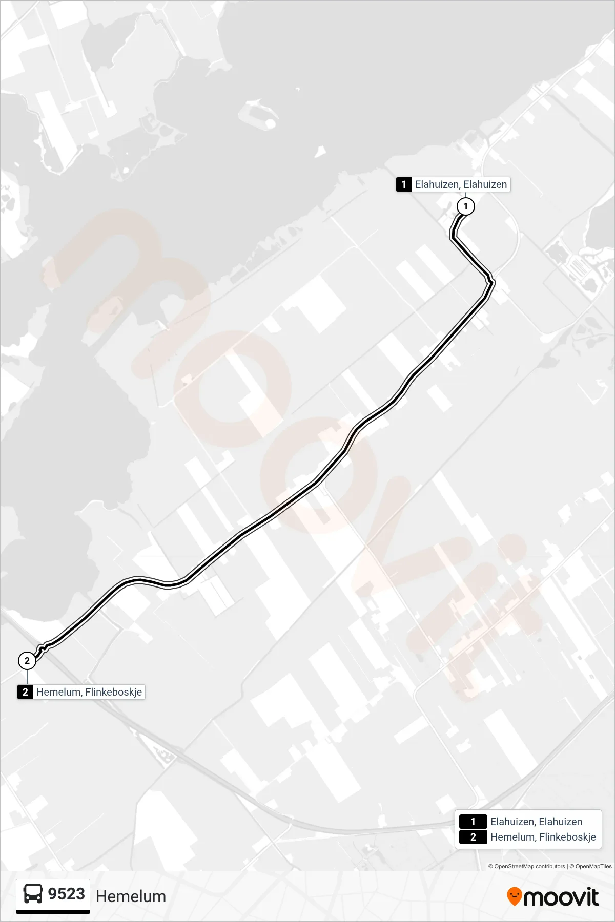 Lijn 9523 (bus, Hemelum): route en haltes op de kaart