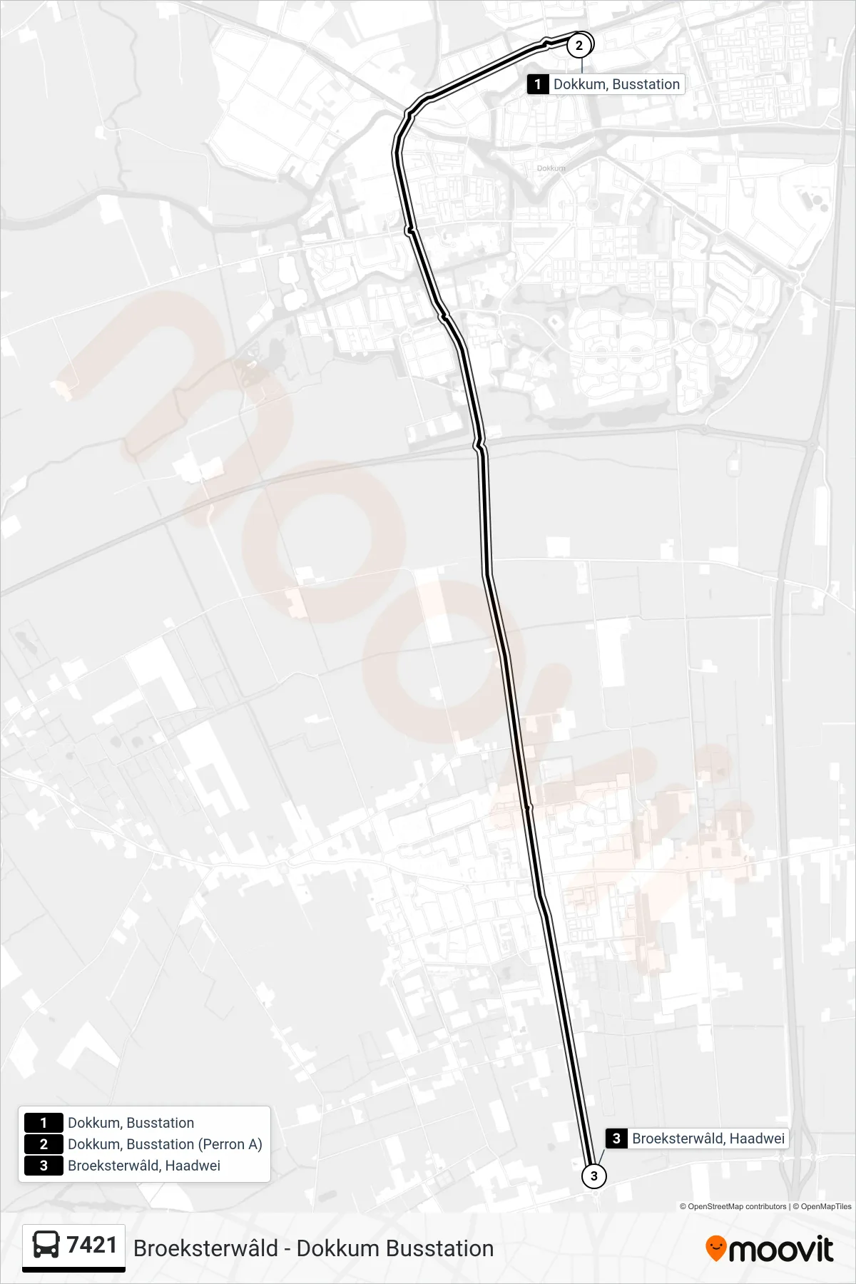 Lijn 7421 (bus, Broeksterwâld): route en haltes op de kaart