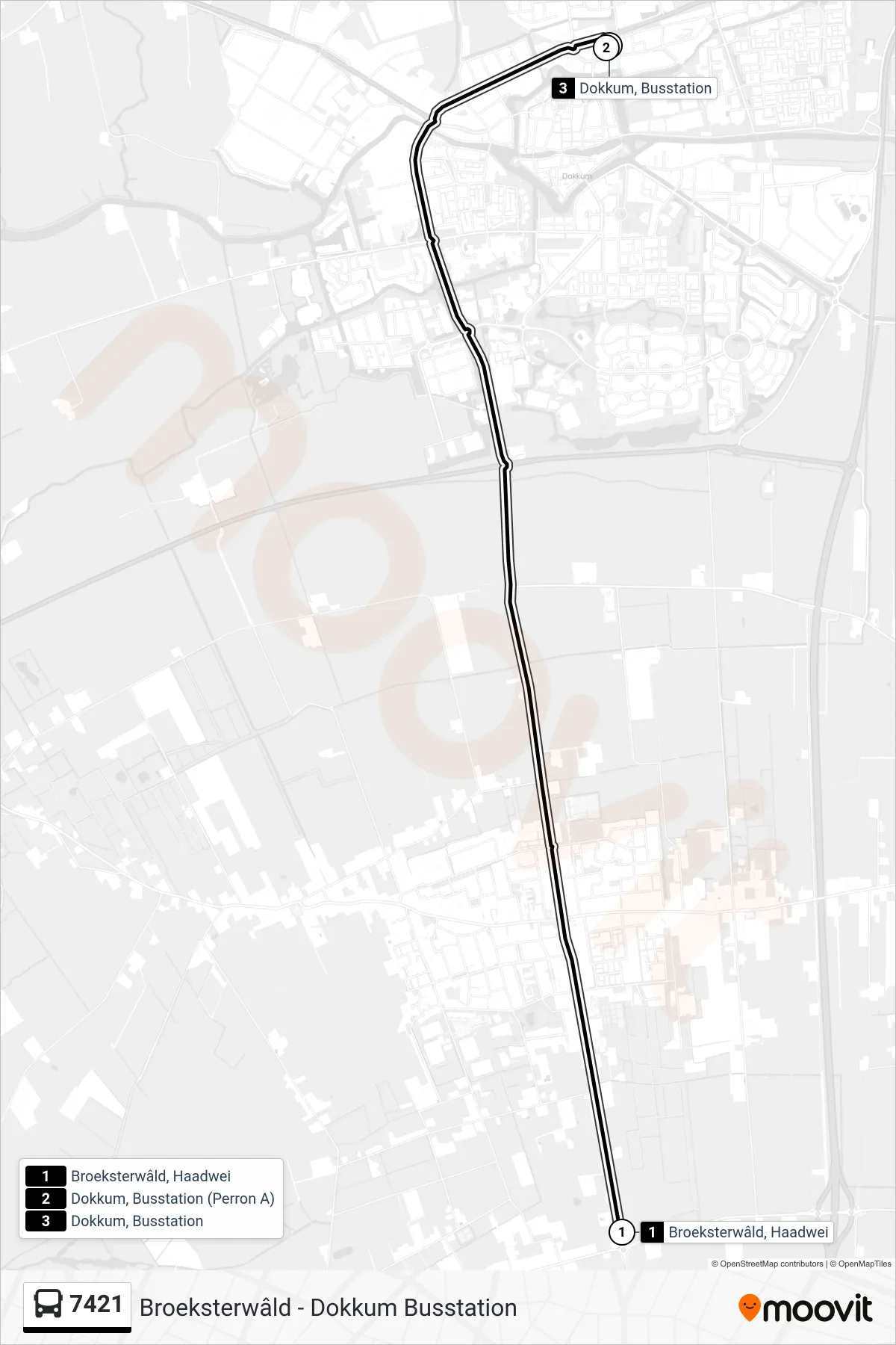 7421 bus Line (Dokkum) route and stops on a map