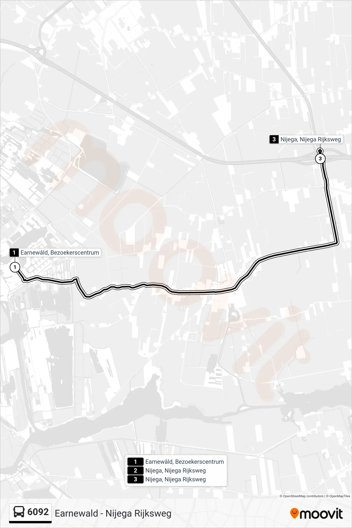 6092 bus Line (Nijega) route and stops on a map