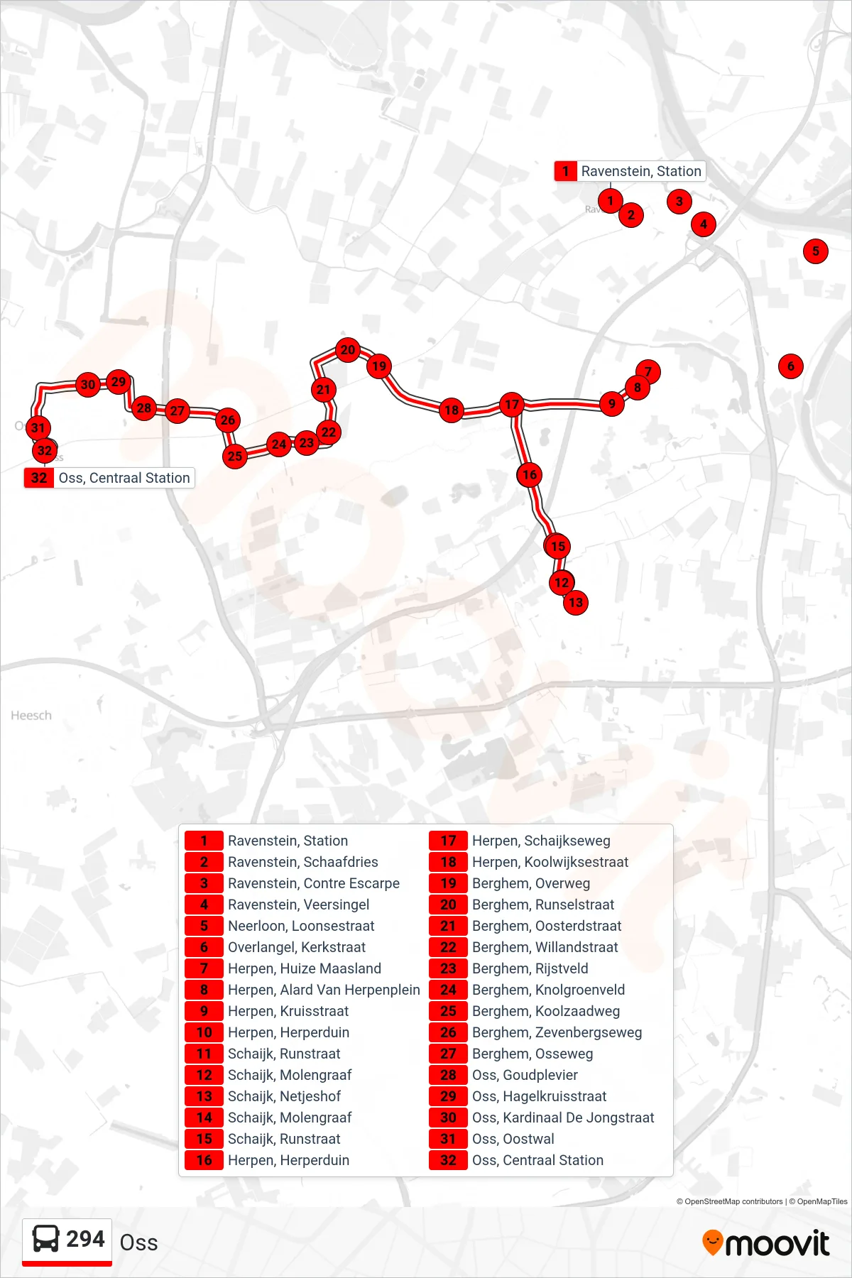 Lijn 294 (bus, Oss): route en haltes op de kaart