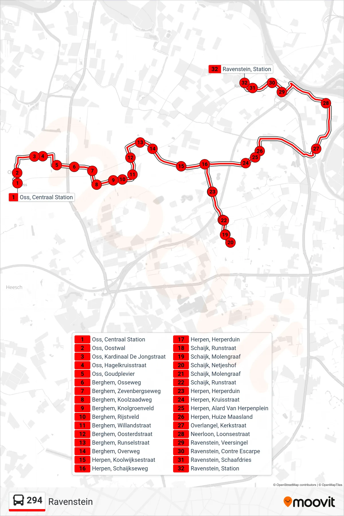 294 bus Line (Ravenstein) route and stops on a map