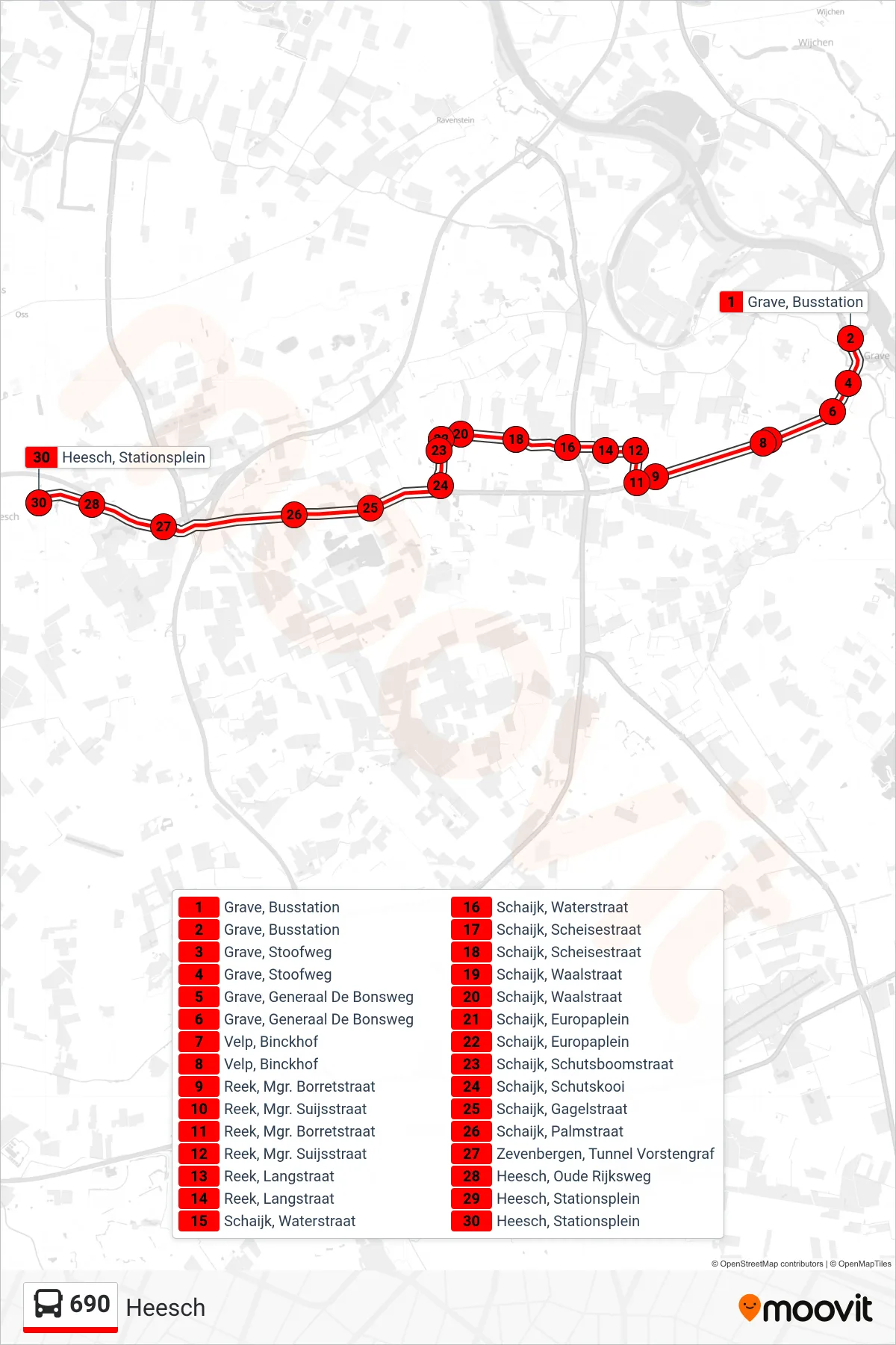 Lijn 690 (bus, Heesch): route en haltes op de kaart