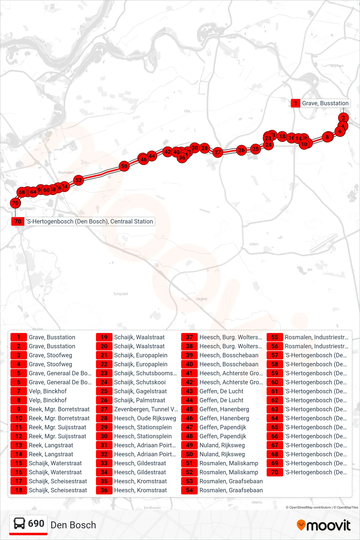 Lijn 690 (bus, Den Bosch): route en haltes op de kaart