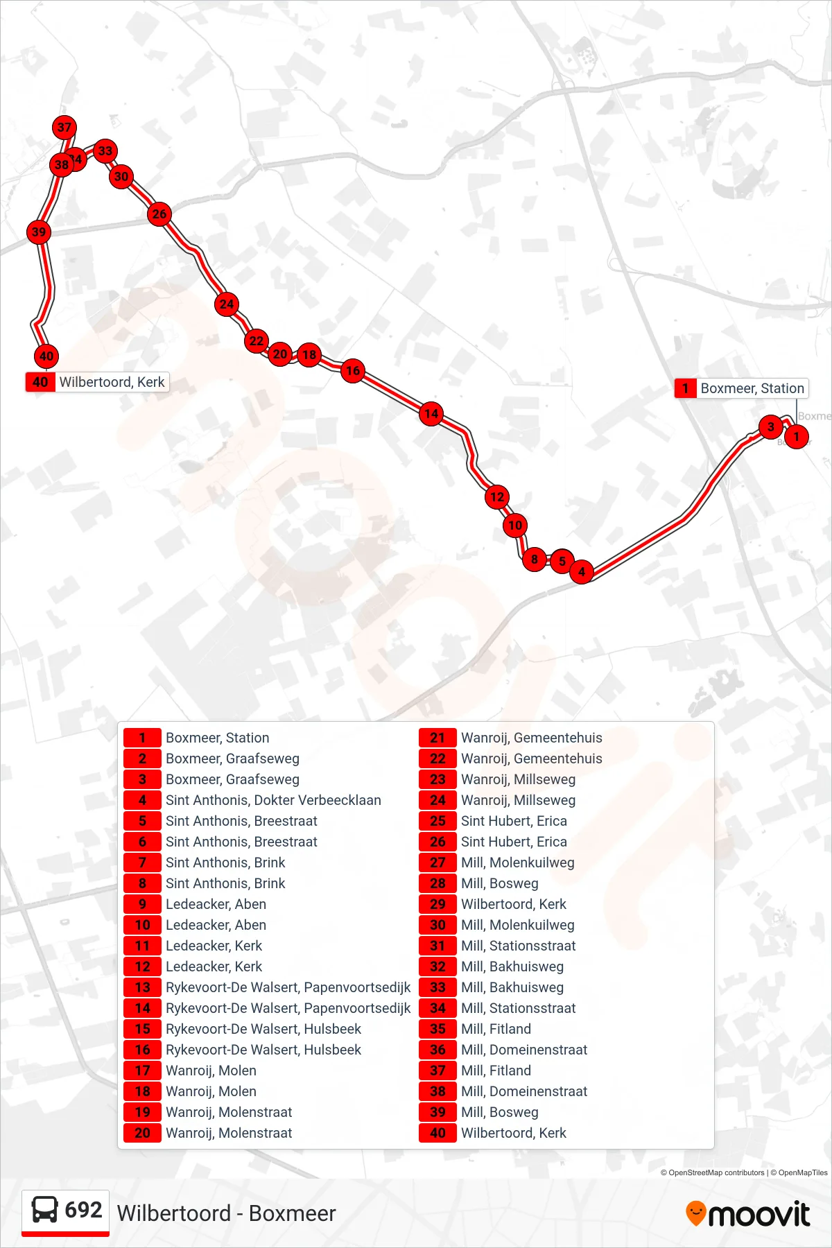 Lijn 692 (bus, Wilbertoord): route en haltes op de kaart
