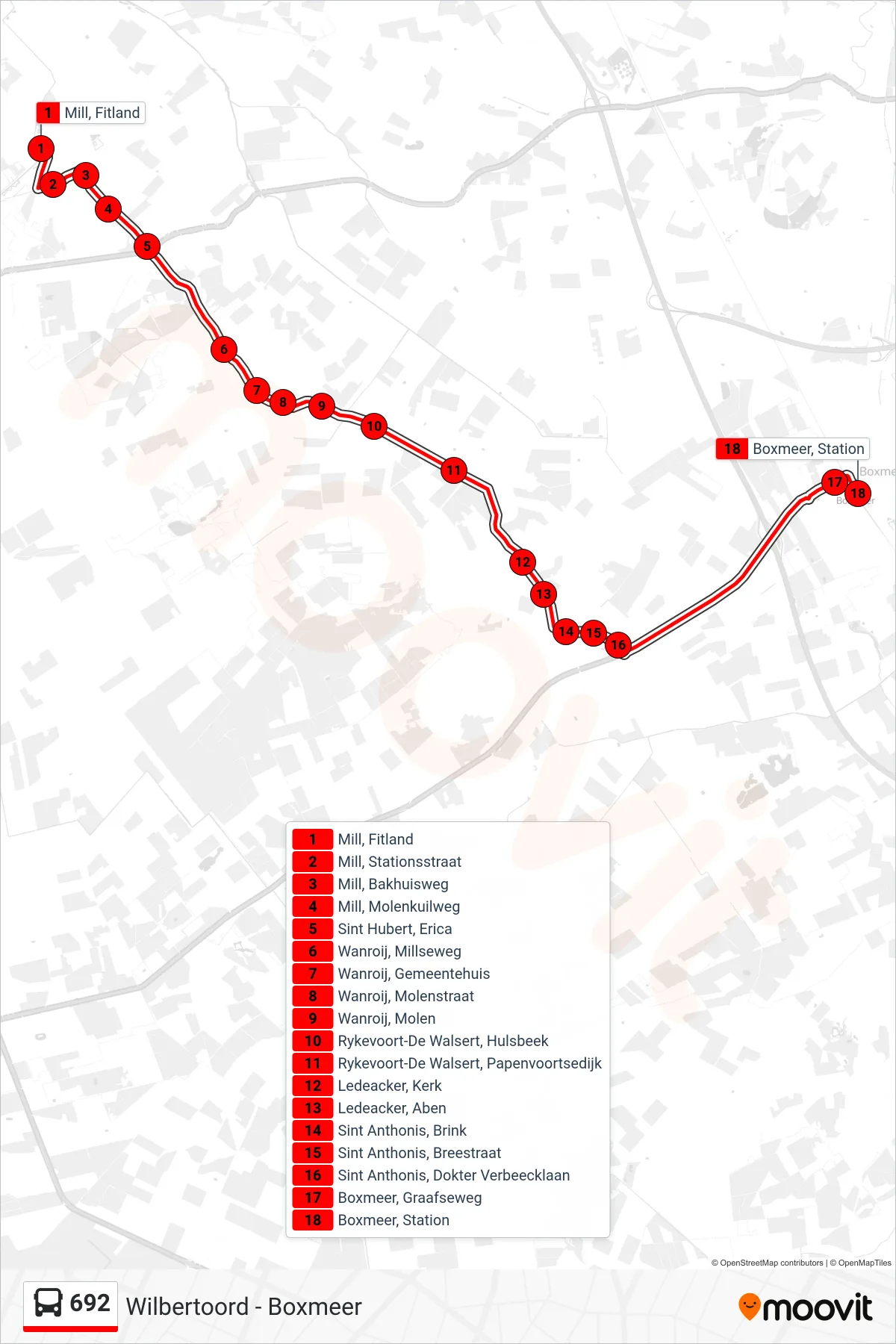 Lijn 692 (bus, Boxmeer): route en haltes op de kaart