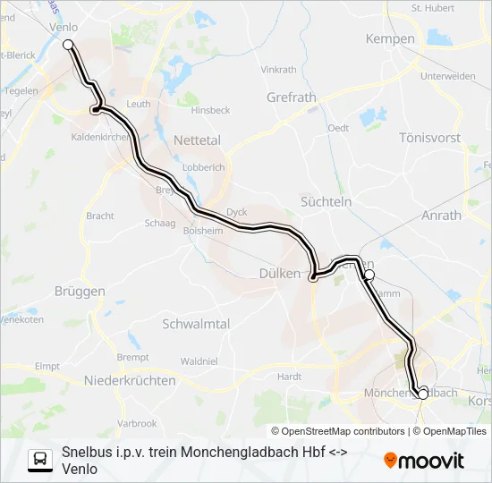 Bus SNELBUS I.P.V. TREIN lijnkaart
