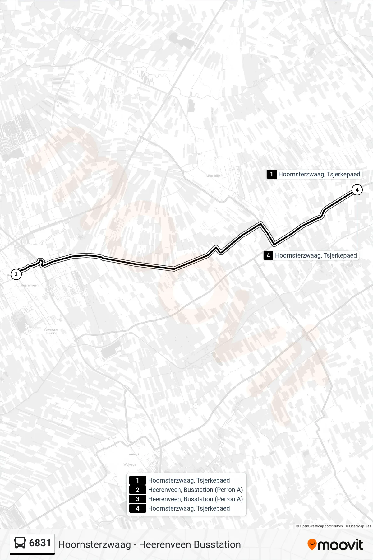Lijn 6831 (bus, Heerenveen): route en haltes op de kaart