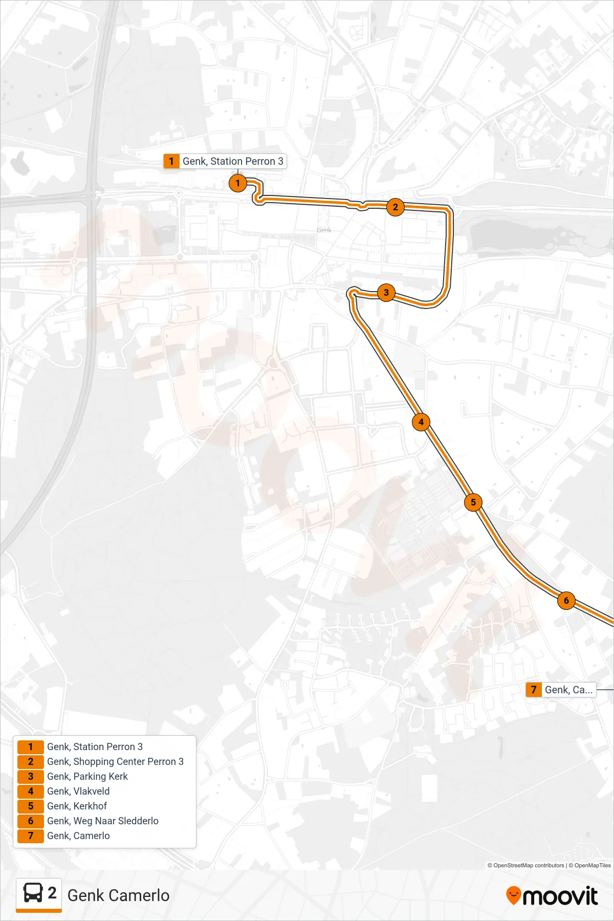 Lijn 2 (bus, Genk Camerlo): route en haltes op de kaart