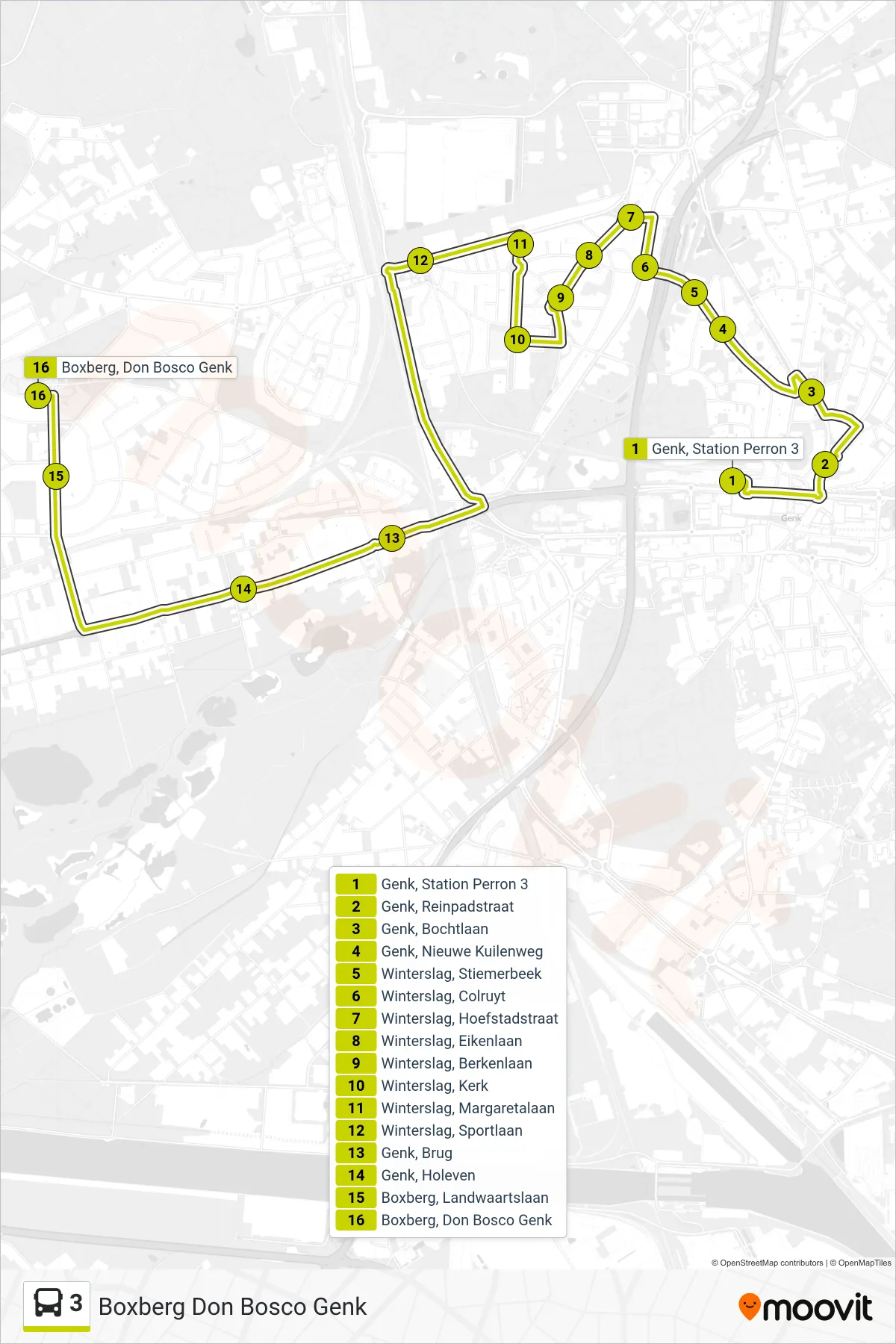 Lijn 3 (bus, Boxberg Don Bosco Genk): route en haltes op de kaart