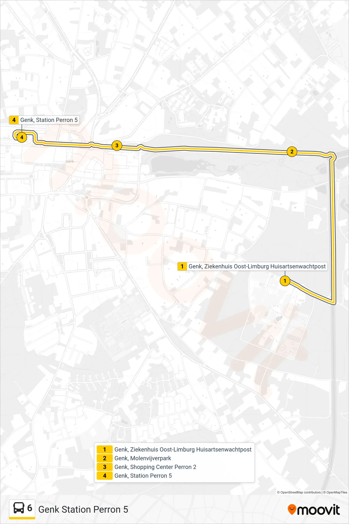 Lijn 6 (bus, Genk Station Perron 5): route en haltes op de kaart